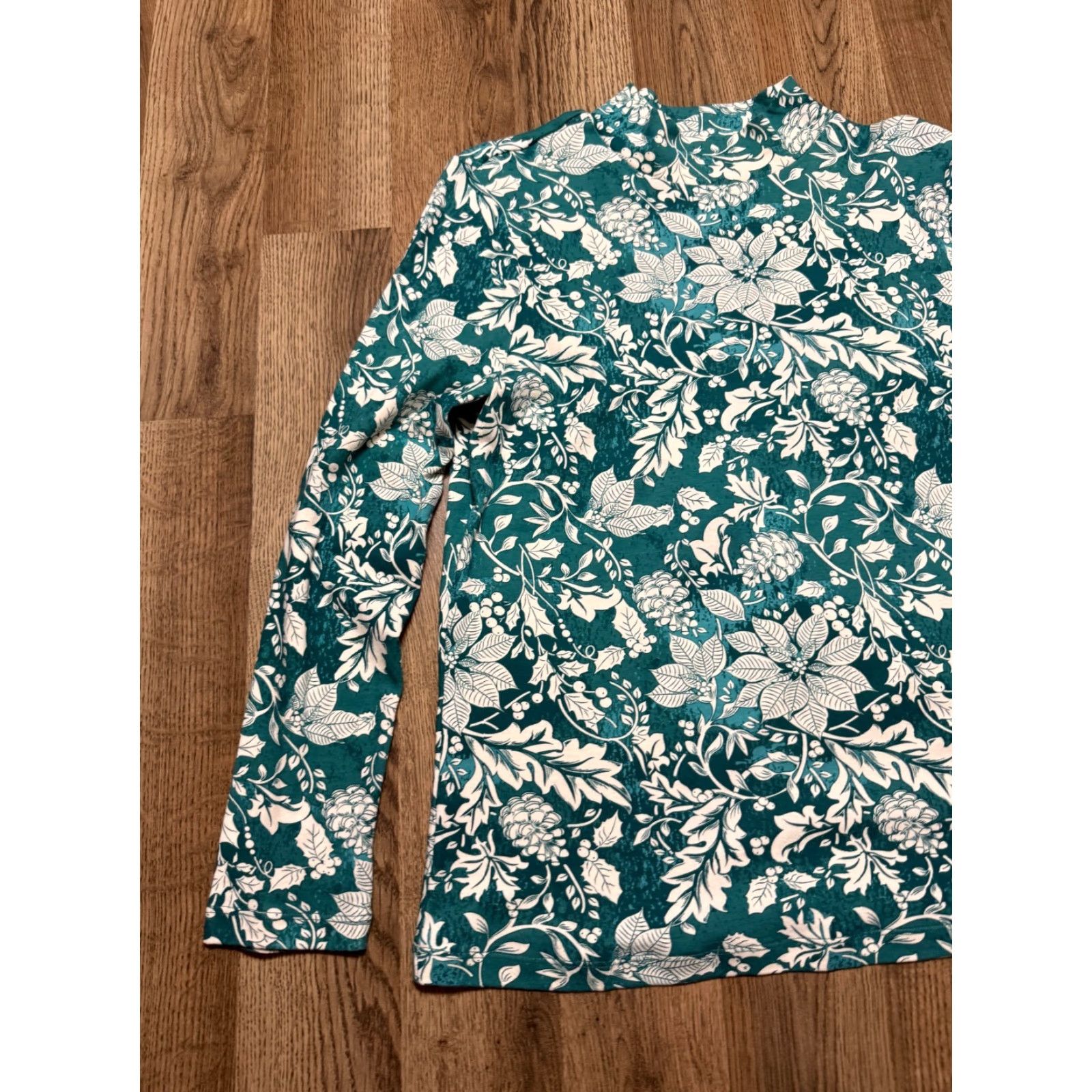 Vintage Appleseed's Shirt Women's Size Small Green Floral Long Sleeve Turtleneck Shirt Size S / US 4 / IT 40 - 3 Thumbnail