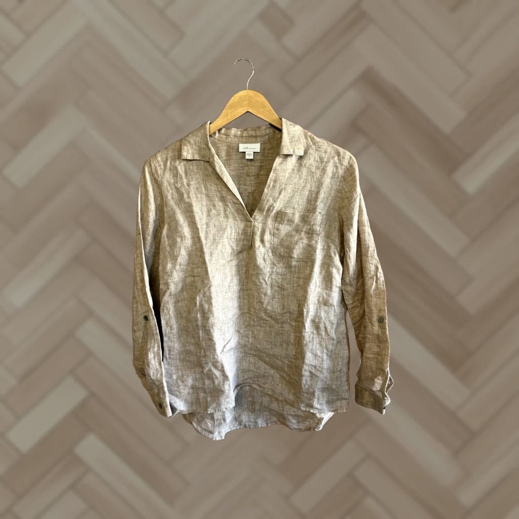 J. Jill J. Jill Blouse Shirt Tunic Linen Brown XS Womens Long Sleeve Pullover Collared Size XS Size XS / US 0-2 / IT 36-38 - 1 Thumbnail
