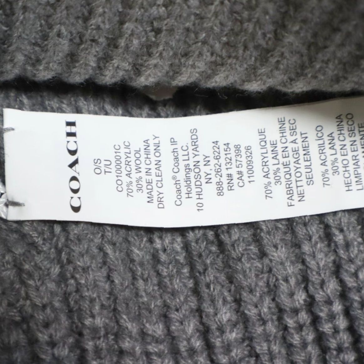 Coach Coach Beanie Wool Knit Leather Patch Gray Women's OS Size ONE SIZE - 4 Thumbnail