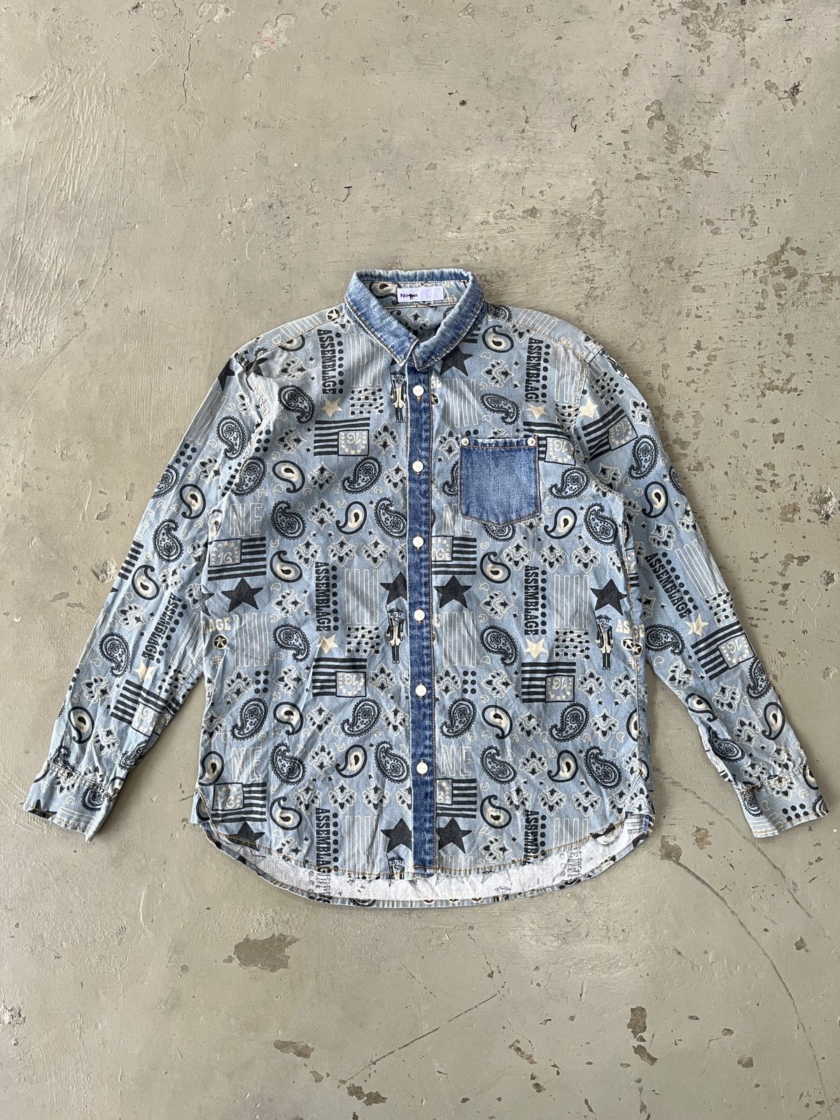 Issey Miyake Ne Net Cat Paisley Indigo Denim Long Sleeve Button Up Shirt Size US L / EU 52-54 / 3 - 1 Thumbnail