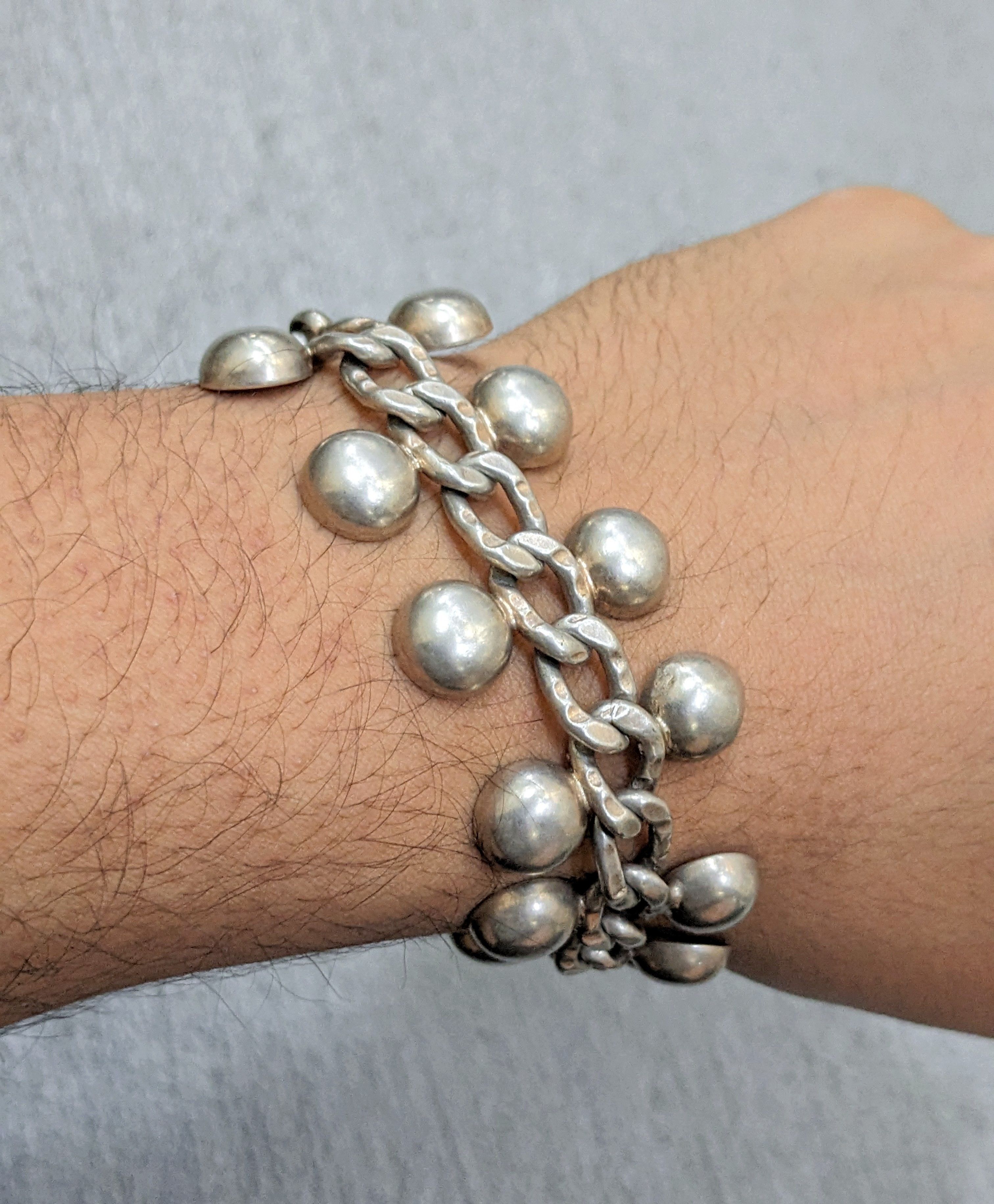 Jewelry Vintage Sterling Silver Bracelet Cuban Chain Charm Link Size ONE SIZE - 10 Thumbnail