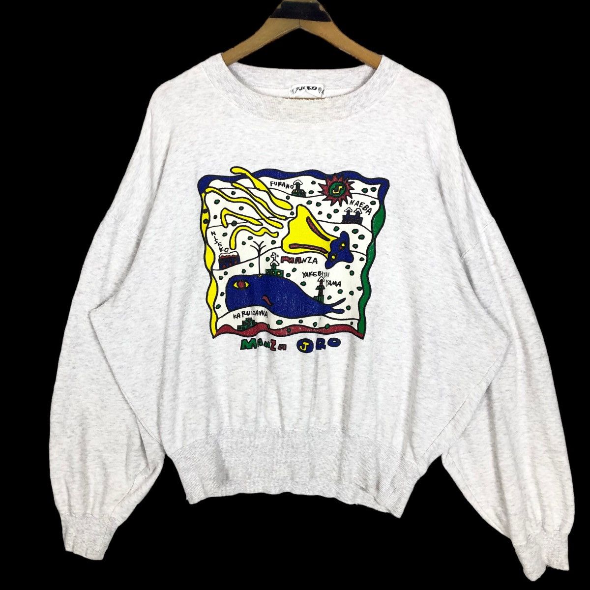 image of Vintage 90's Manza Jiro Crewneck Sweatshirt Big Logo in White, Men's (Size 2XL)