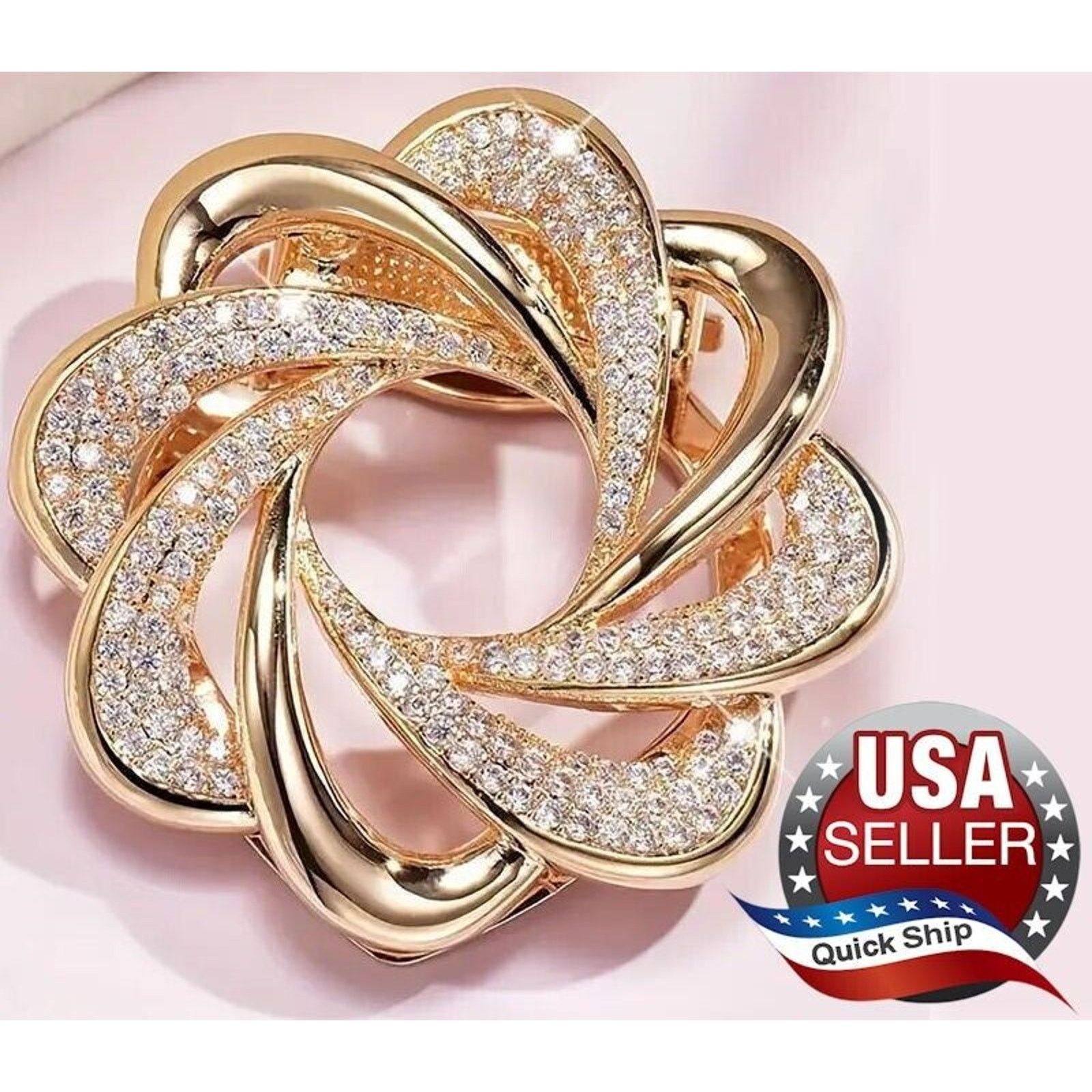Other Dazzling Rhinestone Flower Brooch •Pave Set •Gold Tone Swirl Size ONE SIZE - 1 Thumbnail