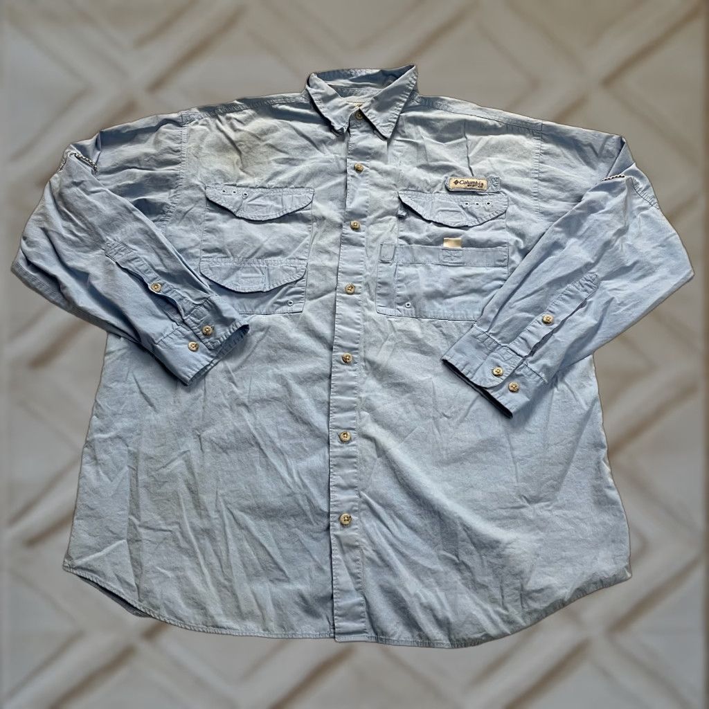 Vintage Columbia PFG Shirt Mens XL Blue Button-Down Long Sleeve Outdoor Fishing Casual Size US XL / EU 56 / 4 - 1 Thumbnail
