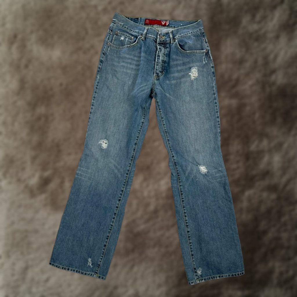 Guess VINTAGE Guess Jeans Mens 30 Blue Distressed Straight Leg Denim Y2K 2000s Size US 30 / EU 46 - 1 Thumbnail
