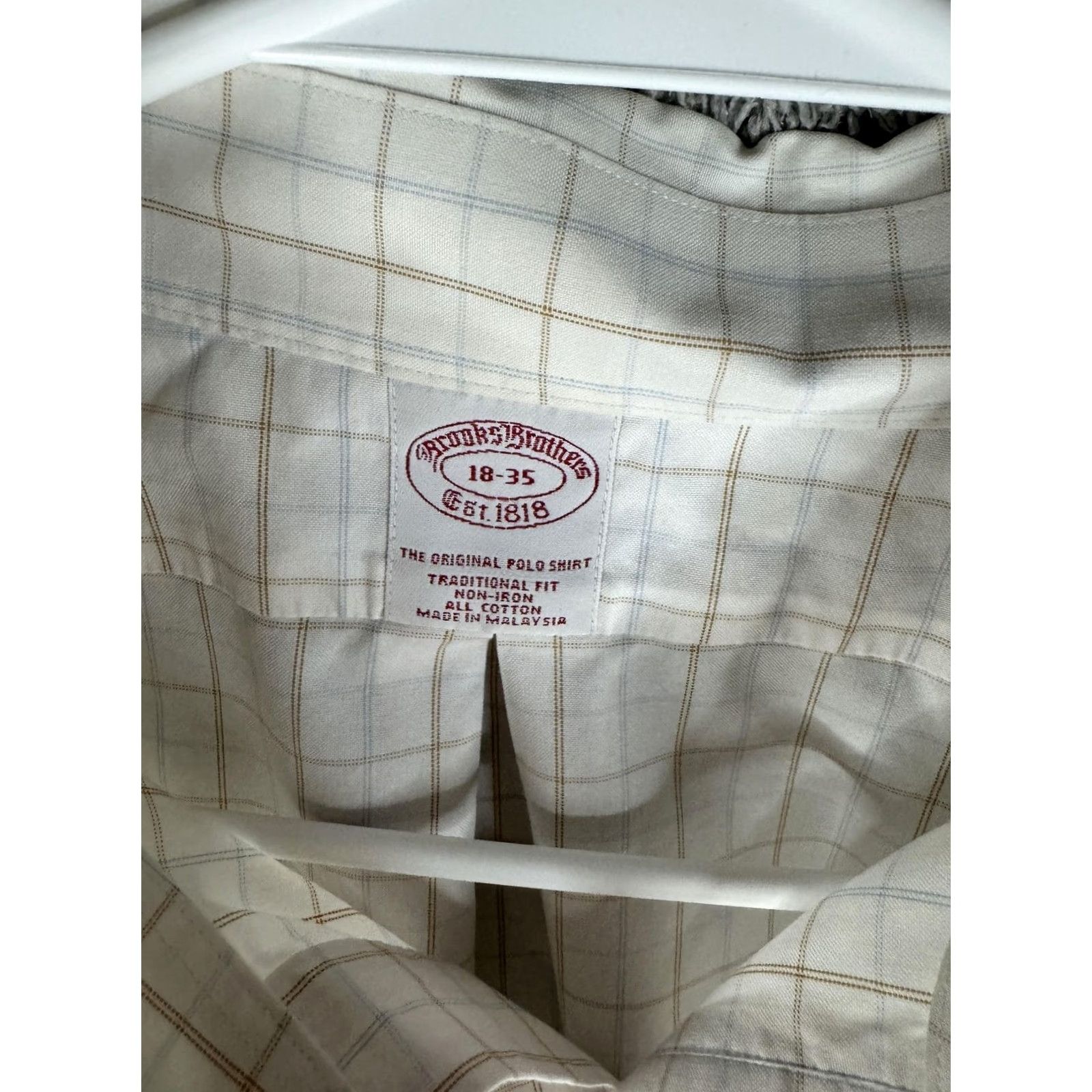 Brooks Brothers Brooks Brothers Dress Shirt Mens 18-35 White Check Traditional Fit Non Iron Shirt Long Sleeve Button Down Collar 100% Cotton Size 48R - 7 Thumbnail
