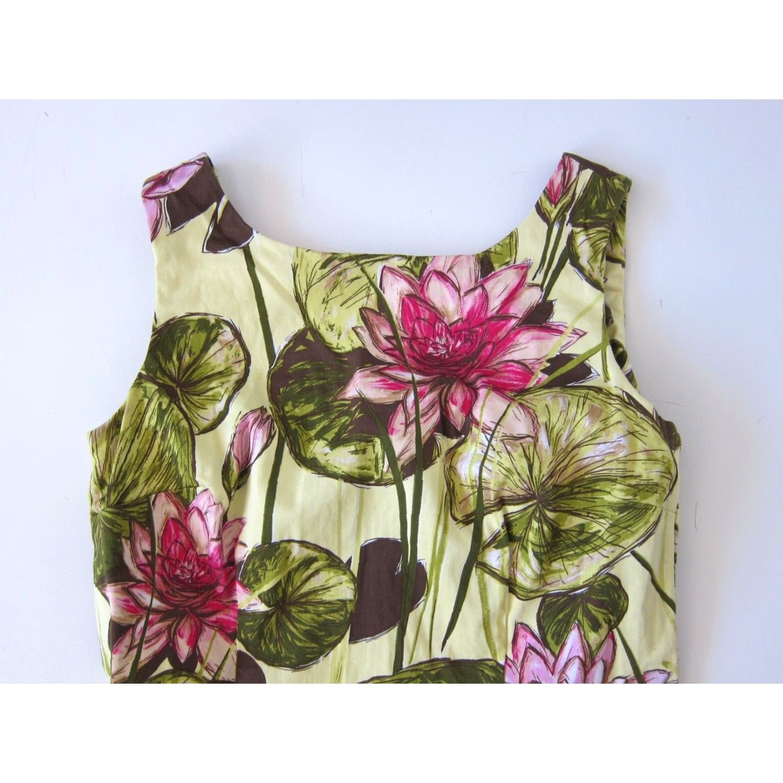 Talbots Talbots Pink Green Brown Yellow Floral Cotton Stretch A-Line Tank Dress 4 Womens Shirt Size S / US 4 / IT 40 - 3 Thumbnail