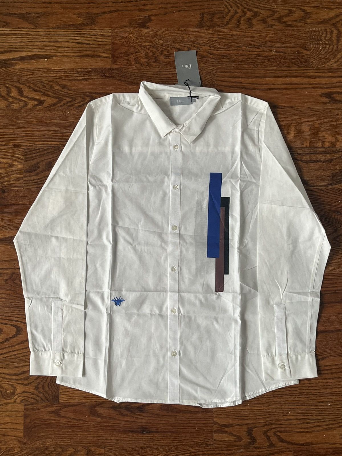 Dior Dior White/Blue Woven Bee embroidered Applique Button Shirt Size XXS / US 00 / IT 34 - 1 Thumbnail