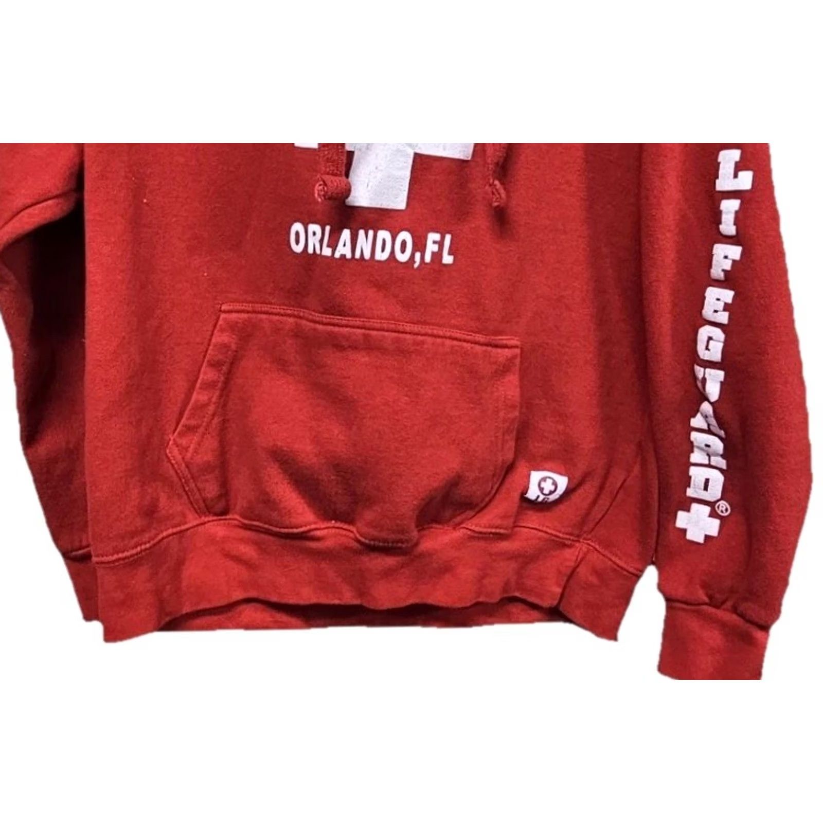 Vintage Lifeguard Red Pullover Hoodie Sweatshirt Large Men Logo Drawstring Hooded Beach Swimming Orlando FL Green? Size US L / EU 52-54 / 3 - 3 Thumbnail