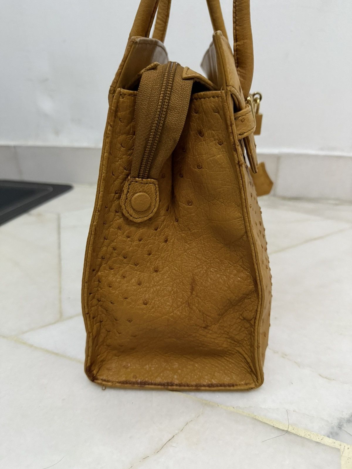 Japanese Brand Ostrich Patina Leather mini inspired hermes Birkin bag Size ONE SIZE - 5 Thumbnail