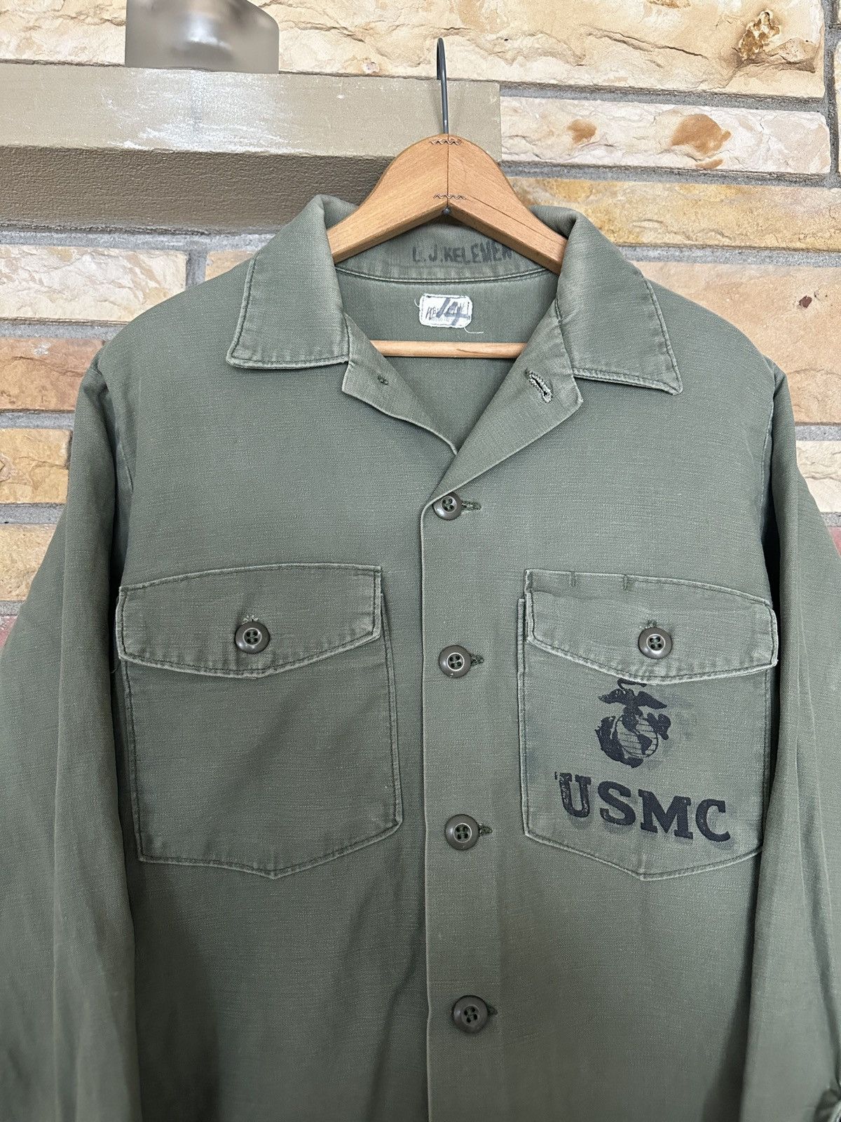 Vintage Vintage 70s USMC Stencil OG-107 Sateen Utility Shirt P64 Size US M / EU 48-50 / 2 - 2 Thumbnail