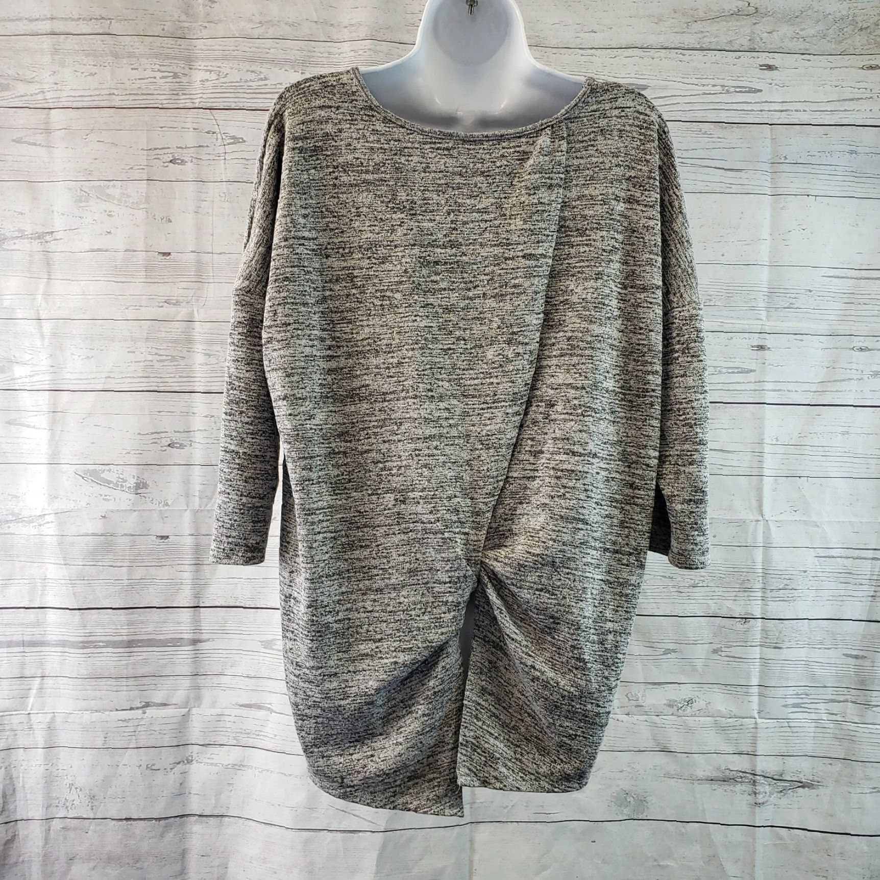 Vintage Lisette L Womens Knit Top M Heathered Gray 3/4 Sleeve Twisted Back Tunic Blouse Size M / US 6-8 / IT 42-44 - 3 Thumbnail