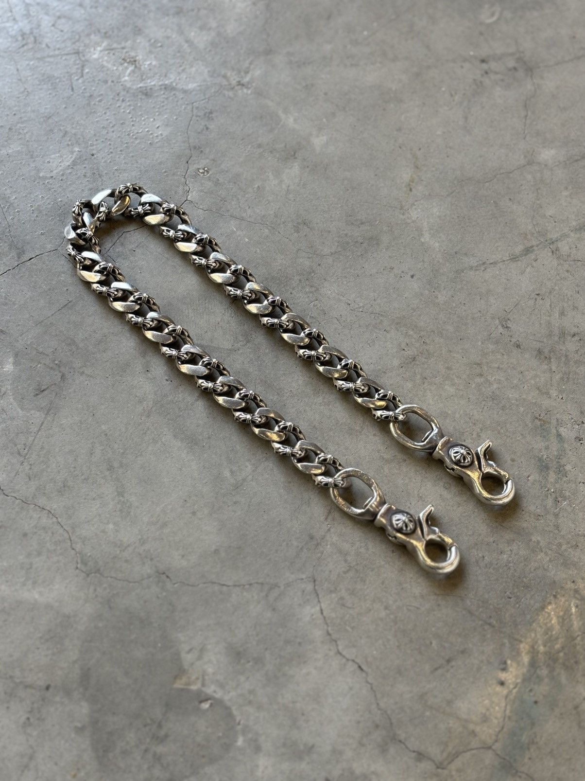 Pre-owned Chrome Hearts 2 Clips Fancy Wallet Chain In Silver