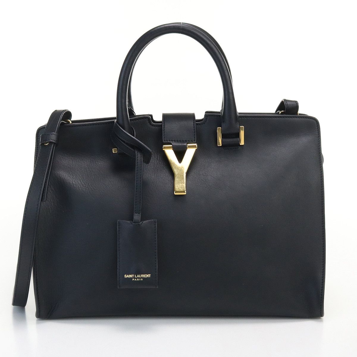 Yves Saint Laurent Petit Cabas Y Line Handbag Leather Black