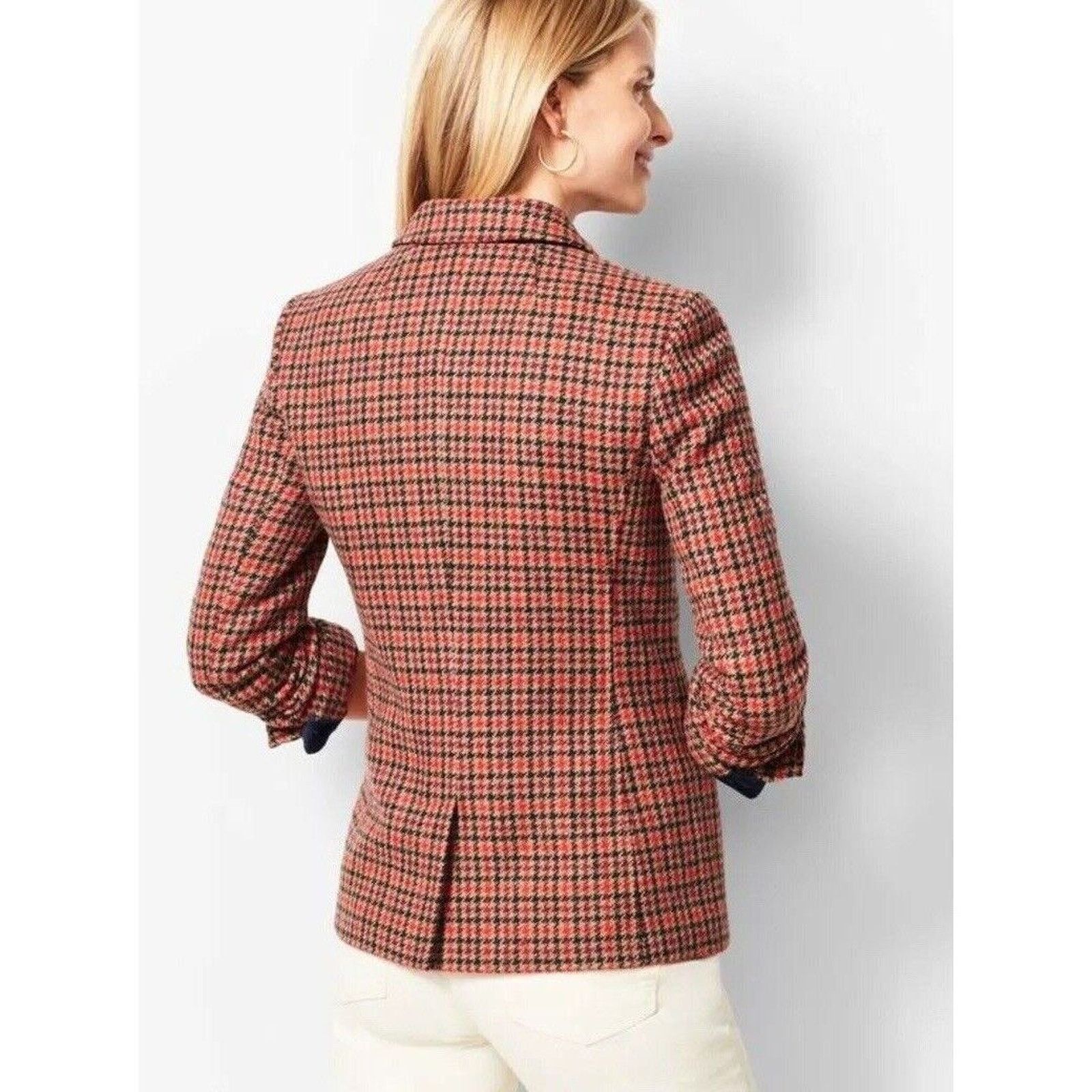 Robert Talbott Talbots Womens Wool Houndstooth Aberdeen Blazer Size 14 Size XL / US 12-14 / IT 48-50 - 10 Thumbnail