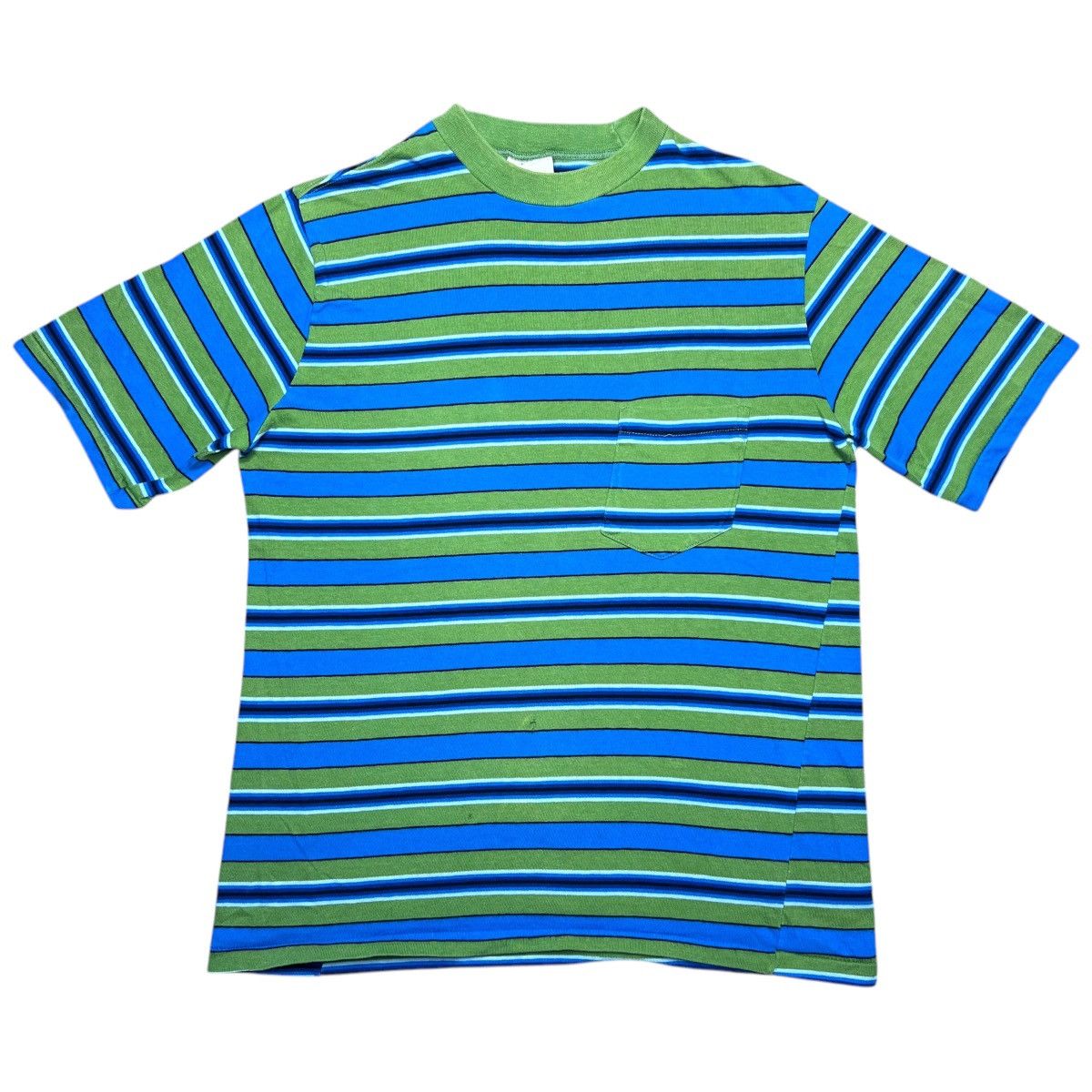 Vintage 1970s Penneys Towncraft The Inn Shop Green Blue Stripped Tee Size US M / EU 48-50 / 2 - 1 Thumbnail