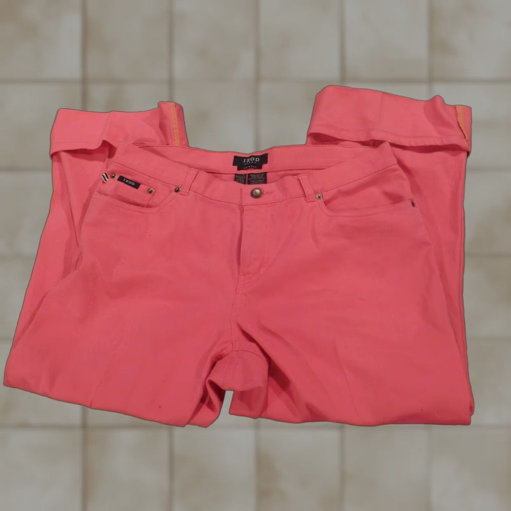 Izod IZOD Jeans Womens 14 Pink Straight Stretch Denim Cuffed Modern Pockets Zipper Regular Inseam 24 Size 36" / US 14 / IT 50 - 1 Thumbnail