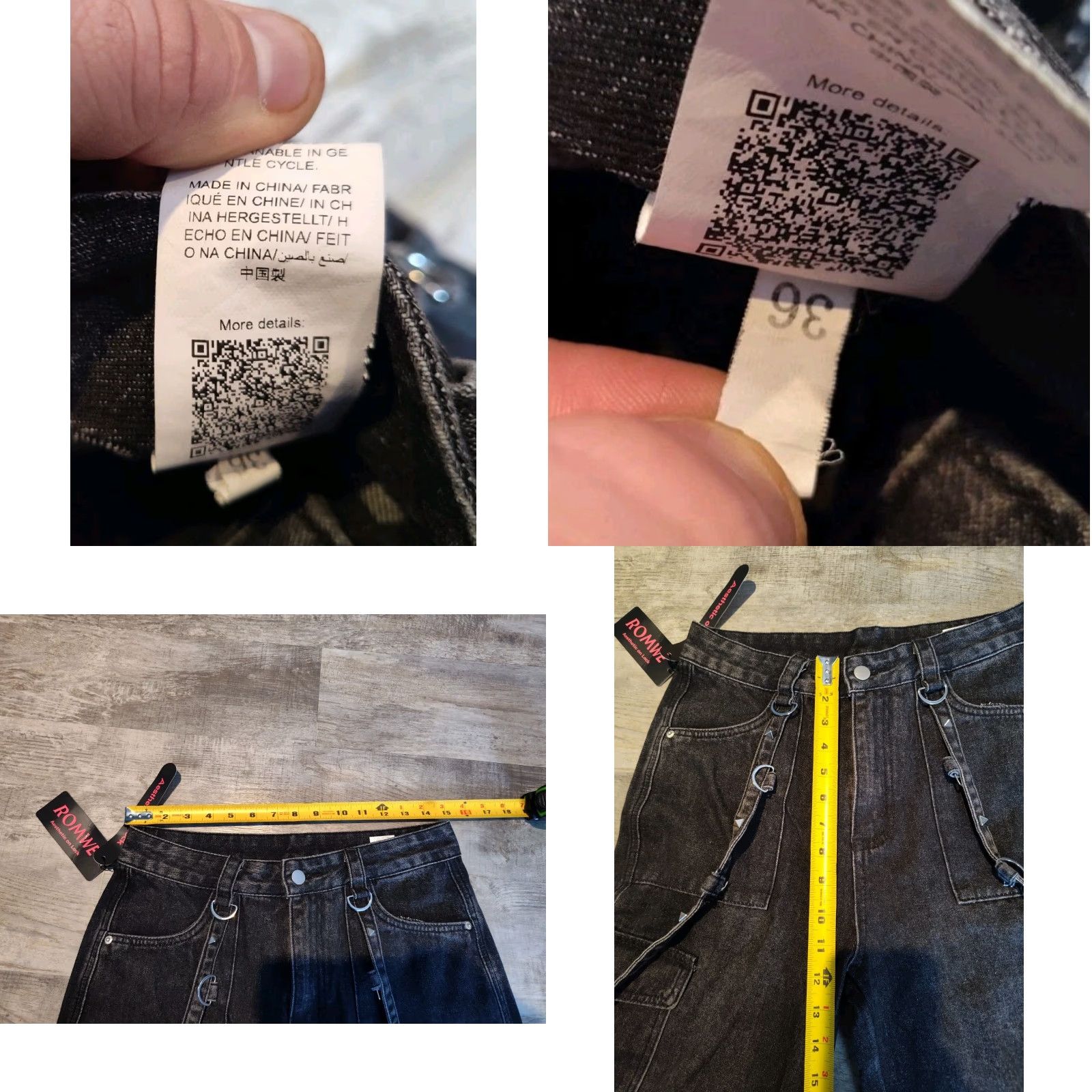 Vintage ROMWE Jeans Women's Medium 6 Black Denim Cargo Wide Leg Straps Punk Grunge NWT Vintage No Brand ROMWE Satin? Size 30" / US 8 / IT 44 - 8 Thumbnail