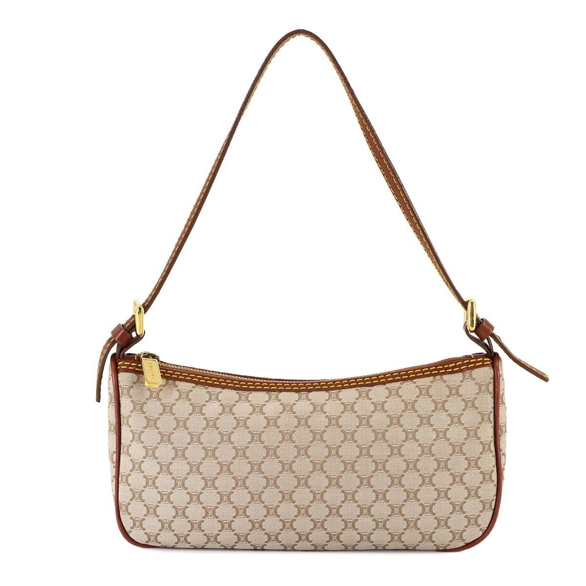 Celine Macadam Handbag in canvas and leather beige brown gold hardware.