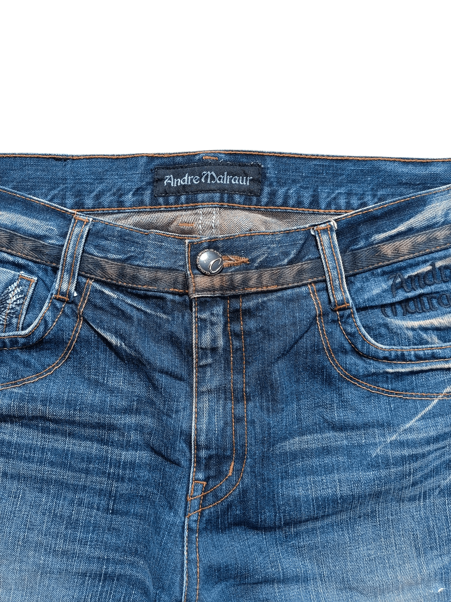 Designer RARE Andre Malraur Distressed Skull + Embroidery Angel Denim Size US 36 / EU 52 - 14 Thumbnail