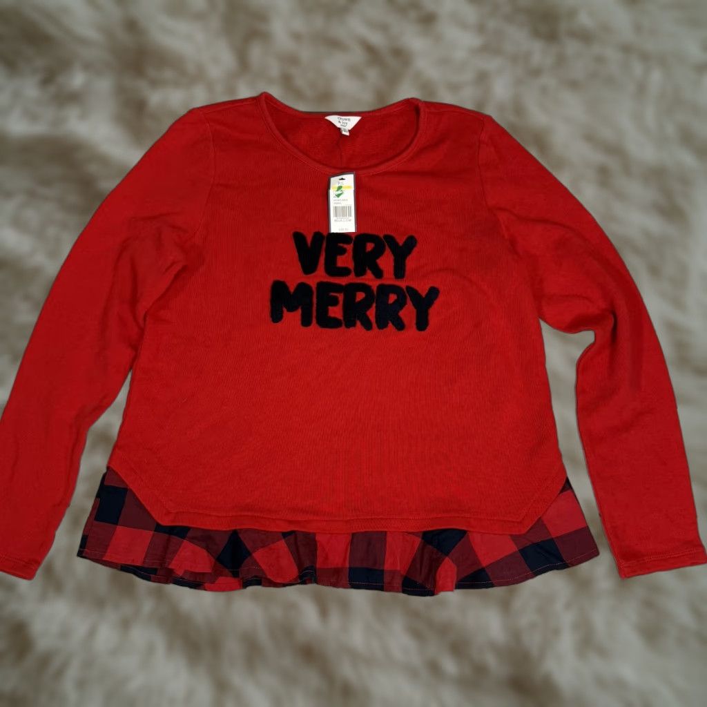 Vintage Crown & Ivy Sweater Shirt Red Womens PL Petite Long Sleeve Pullover Christmas Very Merry Spell Out 90s Womens Size L / US 10 / IT 46 - 1 Thumbnail