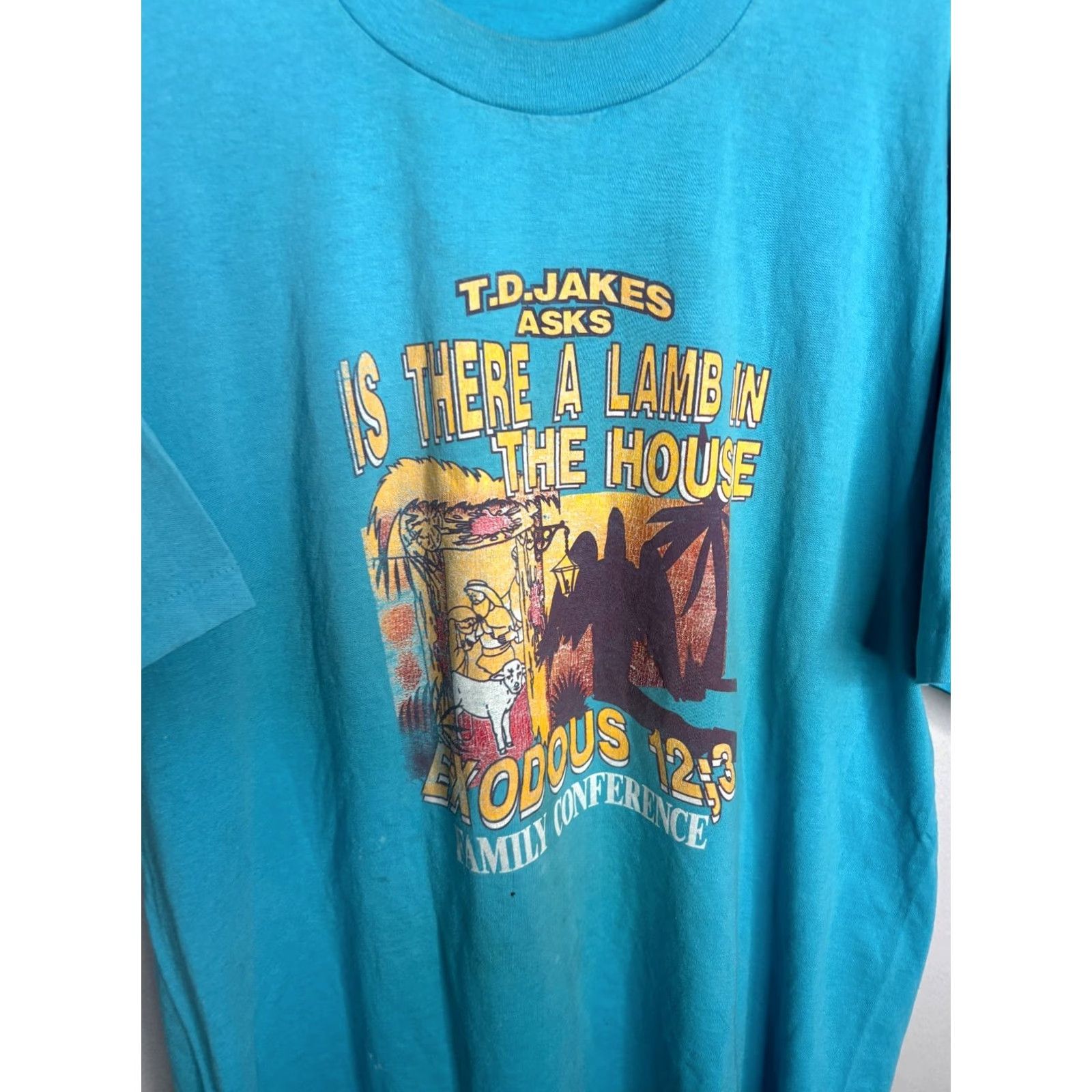Fruit Of The Loom VINTAGE Fruit of the Loom Shirt Mens XL 90s Crew Neck Jesus T-Shirt Blue 6038 Size US XL / EU 56 / 4 - 2 Thumbnail
