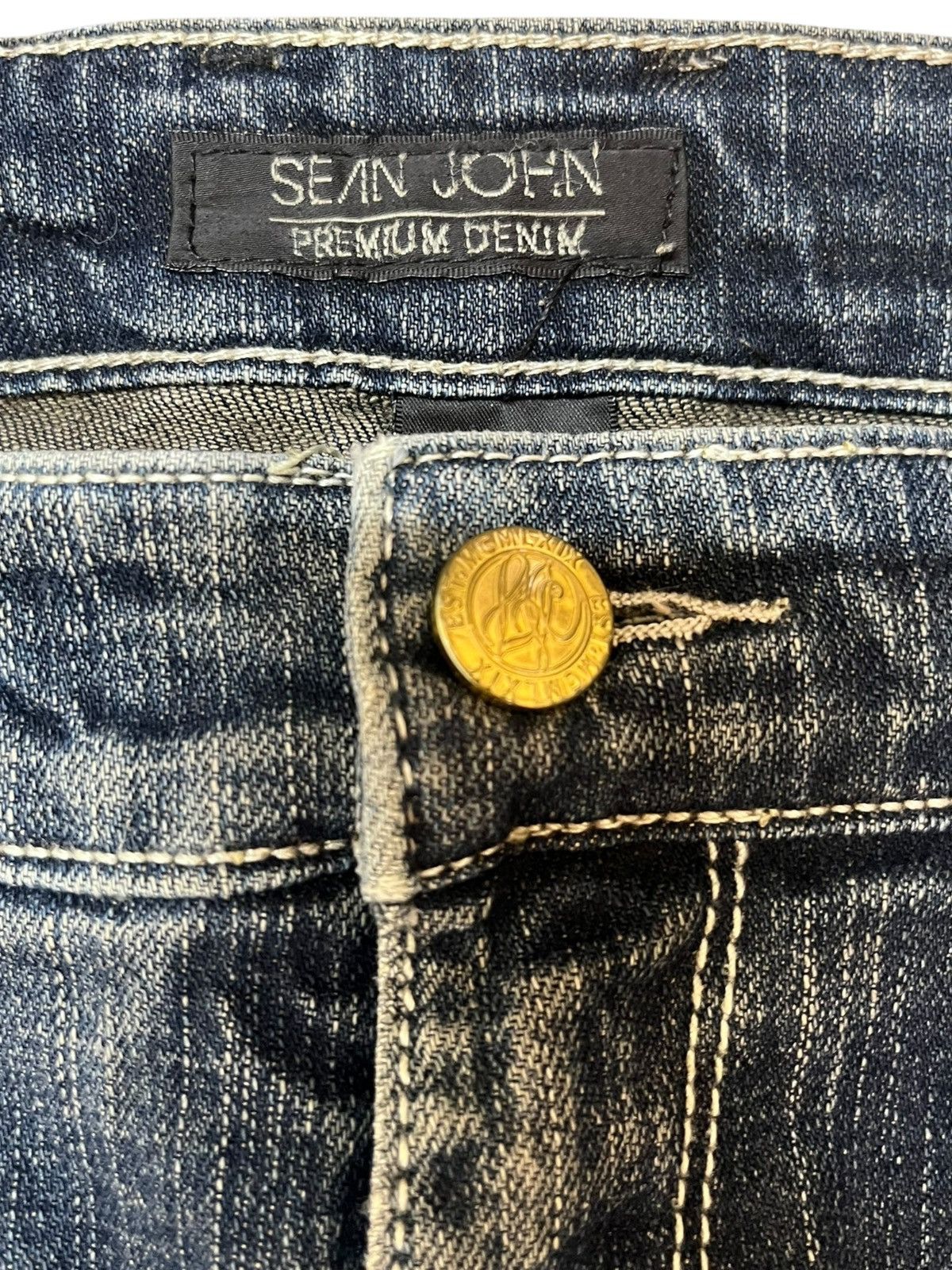 14th Addiction × Sean John Sean John Mudwash Embroidery Trompe L’oeil Denim Size US 33 - 8 Thumbnail
