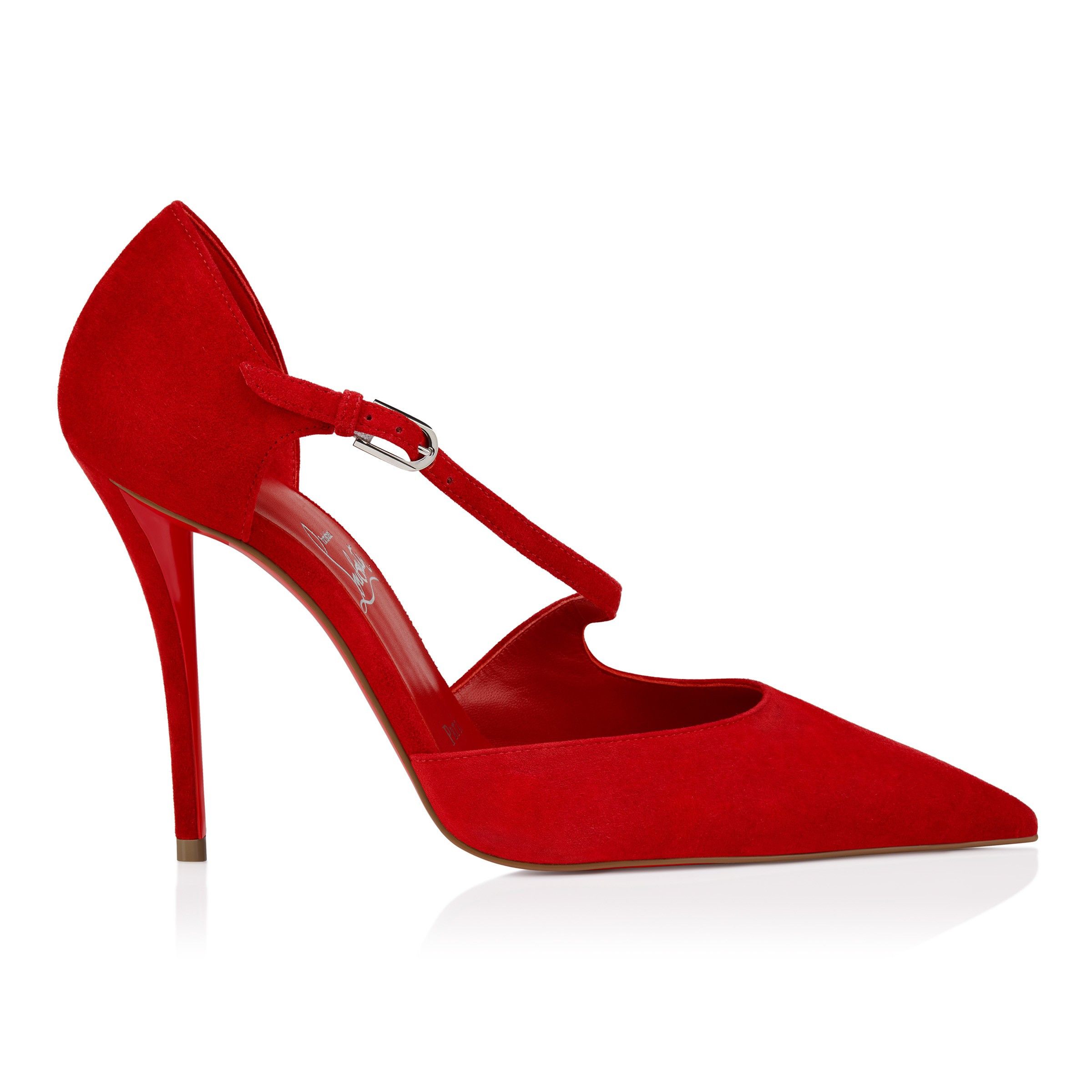 Christian Louboutin Miss Ziggyta 100 Fever Red Suede Cross Strap Heel Pump 36.5 Size US 6.5 / IT 36.5 - 3 Thumbnail