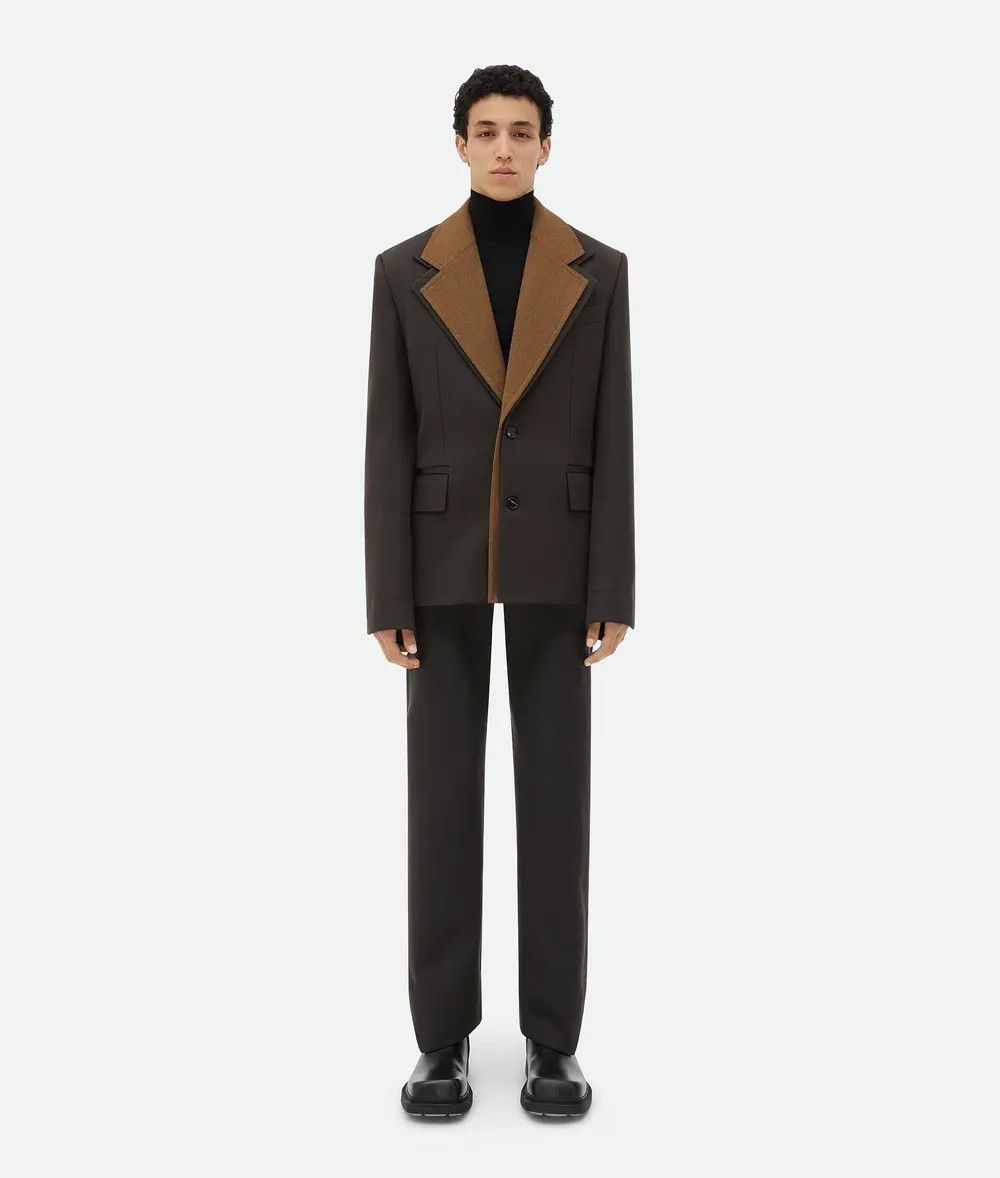 Bottega Veneta o1s1rm1125 Wool Jacket With Contrasting Collar in Kale Size US XL / EU 56 / 4 - 1 Thumbnail