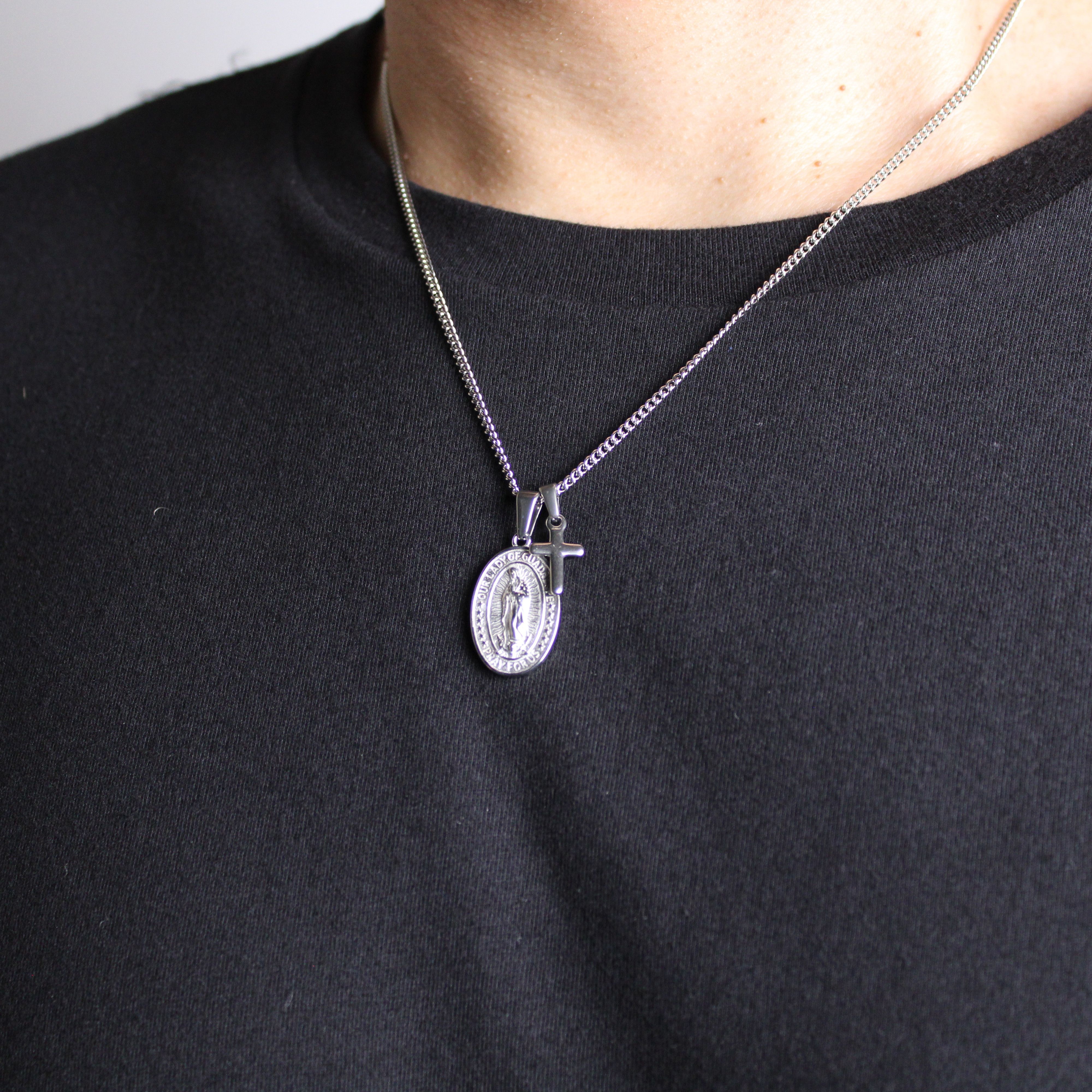 Jewelry Silver Lady of Guadalupe and Mini Cross Pendant Necklace Set Size ONE SIZE - 3 Thumbnail