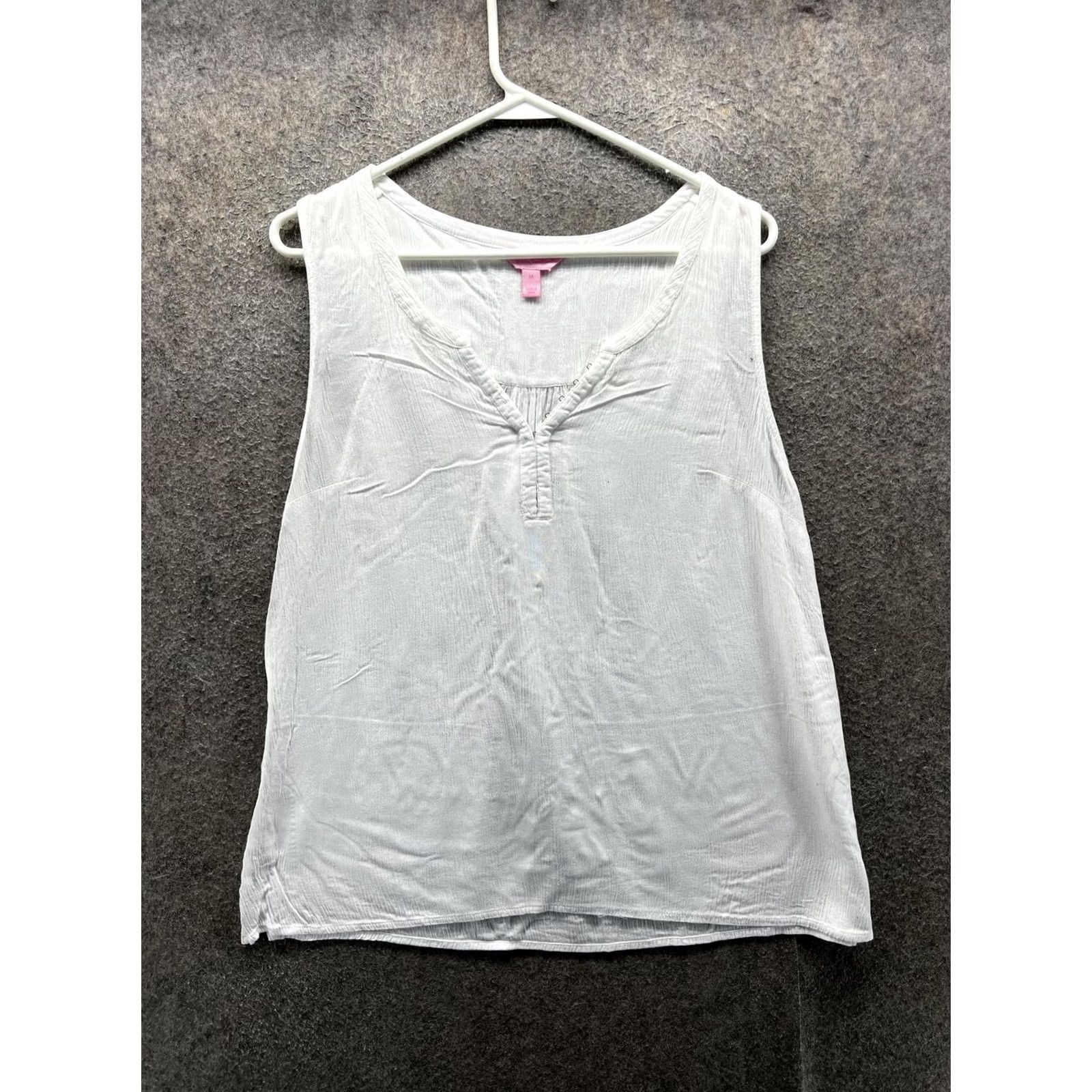 Lilly Pulitzer VINTAGE Lilly Pulitzer Tank Top Womens M White Henley Sleeveless Woven Lightweight Size M / US 6-8 / IT 42-44 - 2 Thumbnail