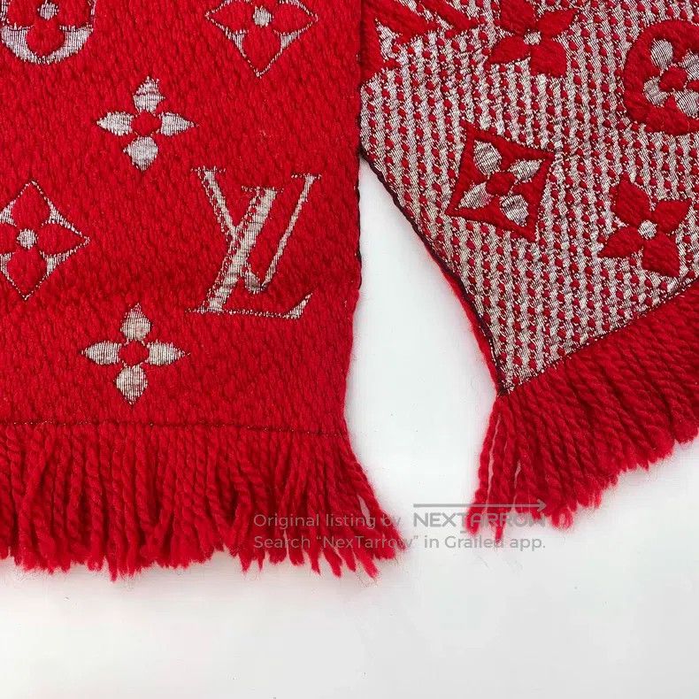 Louis Vuitton Louis Vuitton Red logo old flower full print wool fringe s Size ONE SIZE - 5 Thumbnail