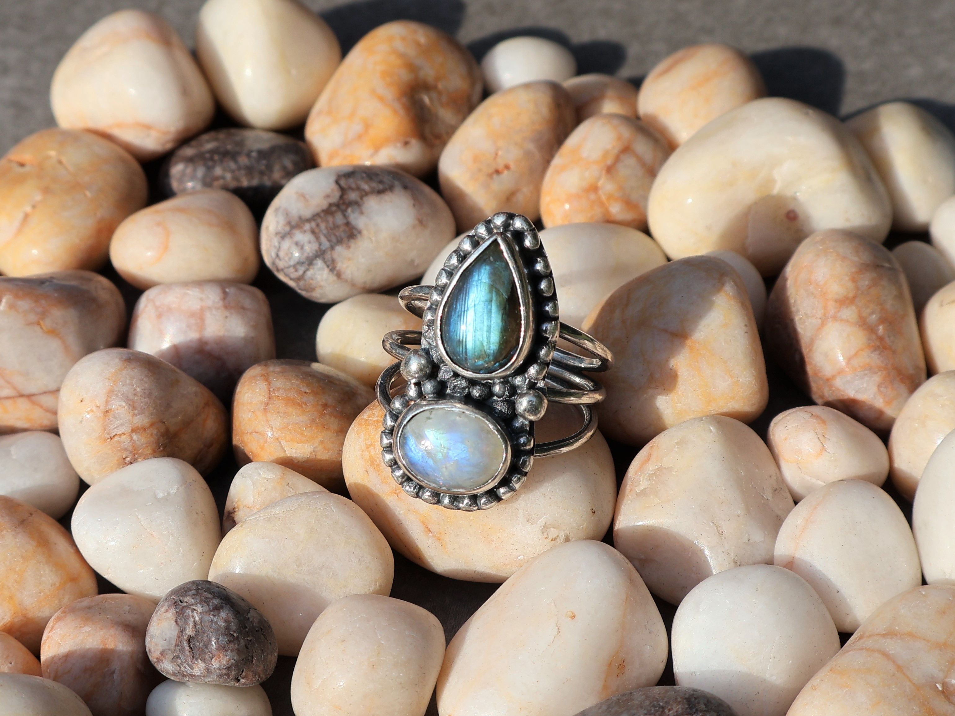 Handmade Moonstone Labradorite Ring, Handmade Sterling Silver Ring, Size ONE SIZE - 4 Thumbnail