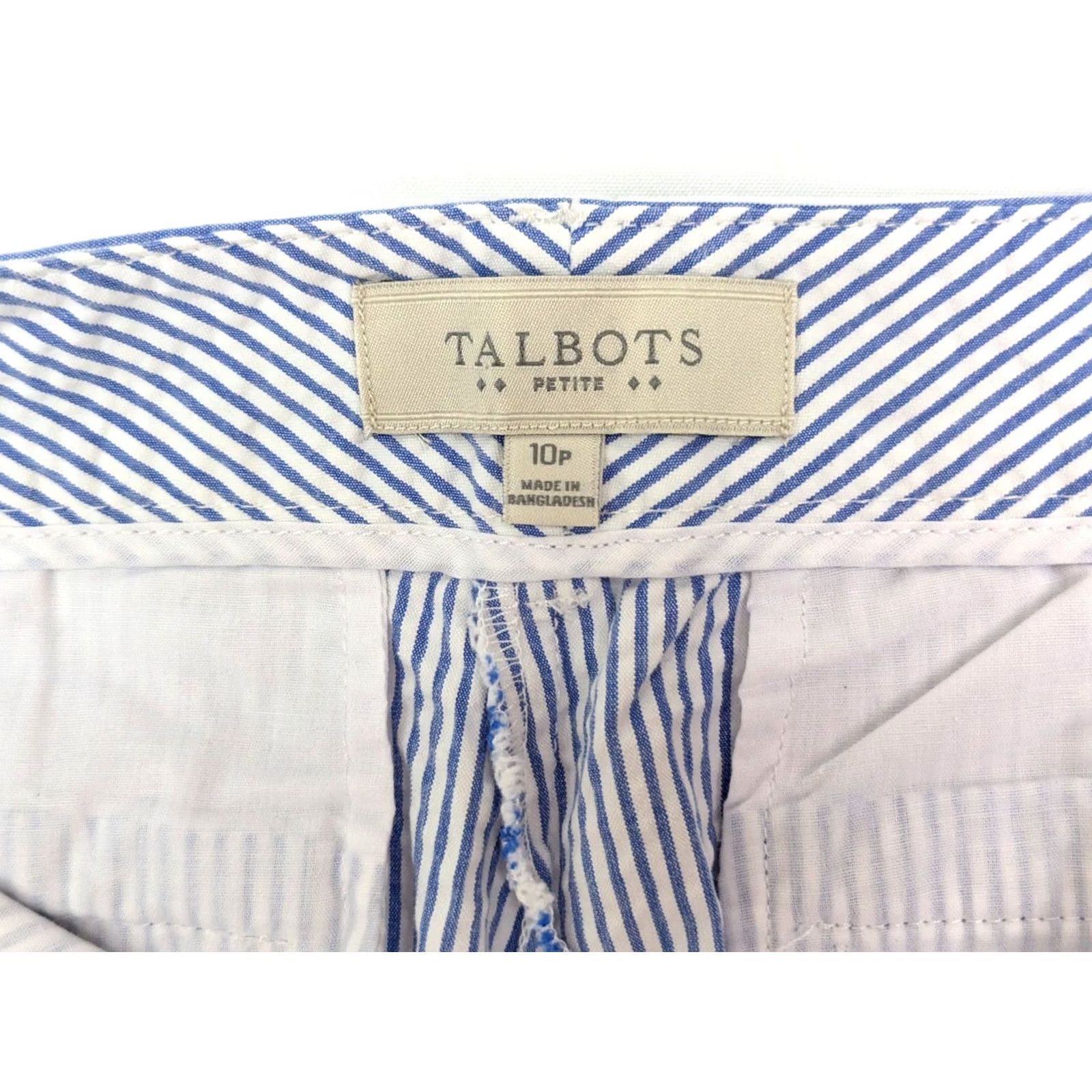 Talbots Talbots Capri Pants Women 10P Petite 32x20 Seersucker Striped Blue 90s Vintage Pant Casual Summer Knit Cotton Spandex Flat Front Buttons Cuffed Size 32" / US 10 / IT 46 - 7 Thumbnail