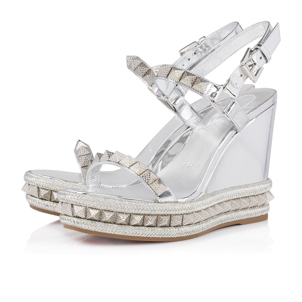 Christian Louboutin o1s1wg110924 Pyraclou Heeled in Silver Size US 5 / IT 35 - 2 Thumbnail