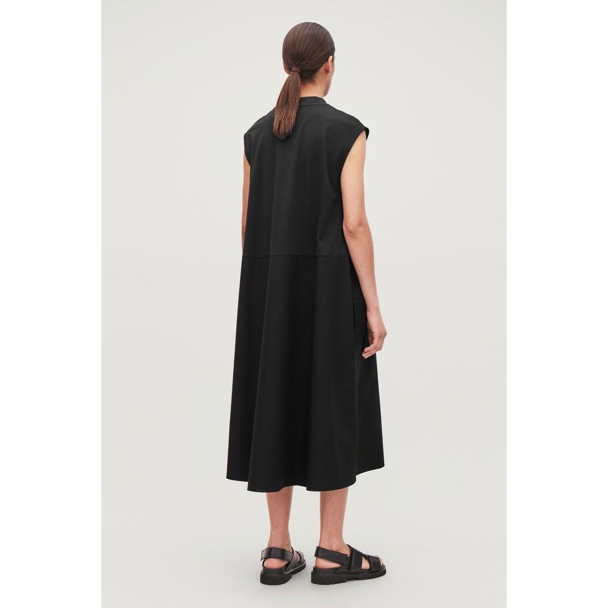 Cos COS Black Sleeveless Woven-Panel Midi Dress S Minimalist Size S / US 4 / IT 40 - 3 Thumbnail