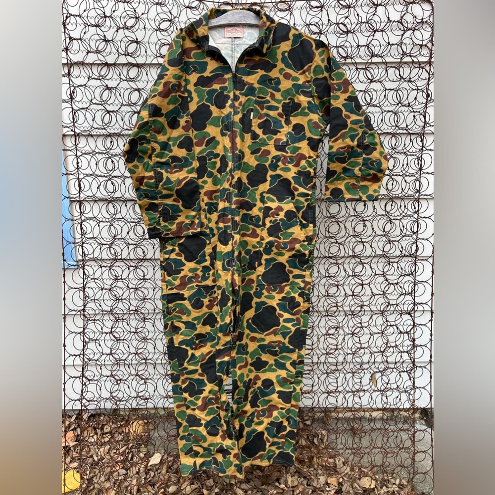 image of Vintage Saf T Bak Camo Hunting Coveralls Canvas Jumpsuit Xl? in Brown, Men's (Size 40)