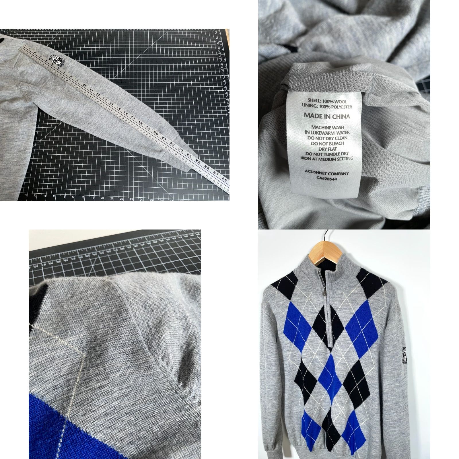 Footjoy FootJoy Wool Sweater FootJoy 1/4-Zip Lined Wool Gray Argyle Pattern Men's Large Pullover Knit Mock Neck 1/4 Zip Fall Winter Spring Casual Preppy Style Size US L / EU 52-54 / 3 - 8 Thumbnail