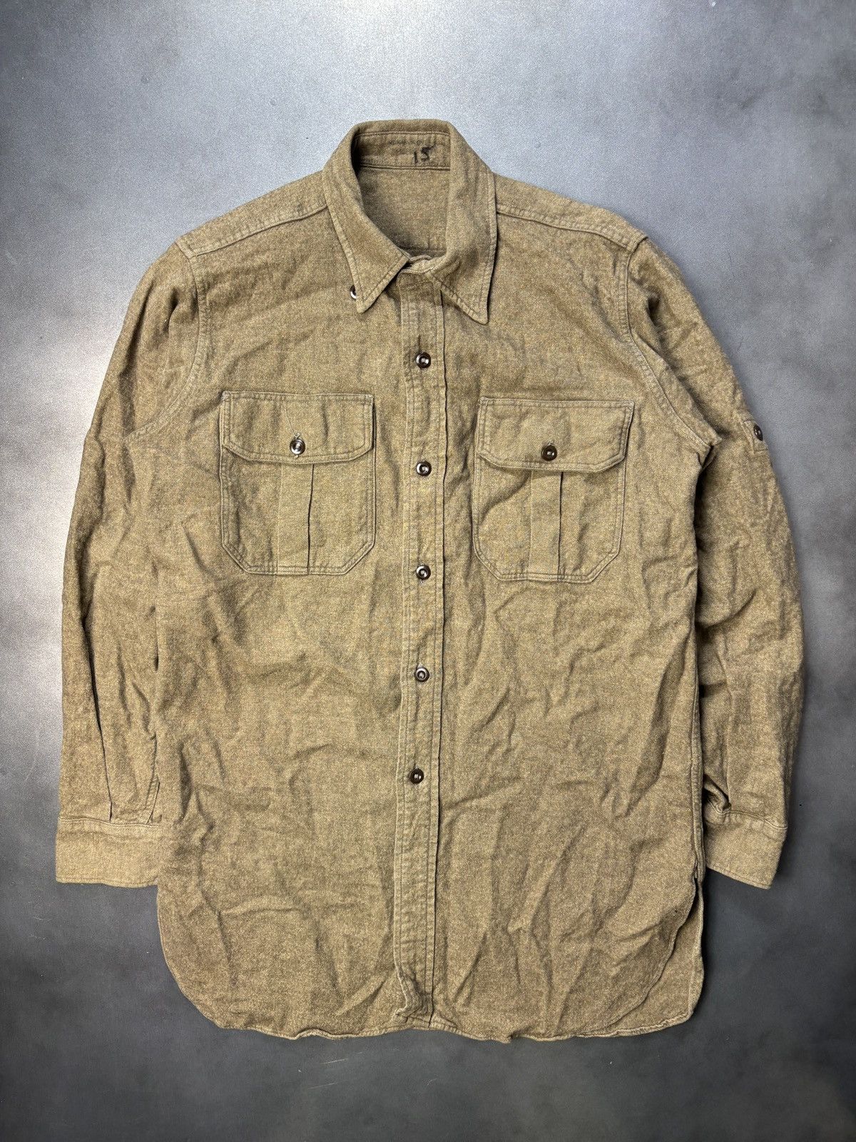 Vintage Vintage Wool Shirt WW2 Military WW1 Korea Vietnam Drab Army Size US S / EU 44-46 / 1 - 1 Thumbnail