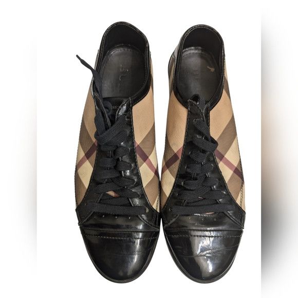 Burberry Black/Beige Canvas And Patent Leather Low Top Sneakers Size US 9 / IT 39 - 4 Thumbnail