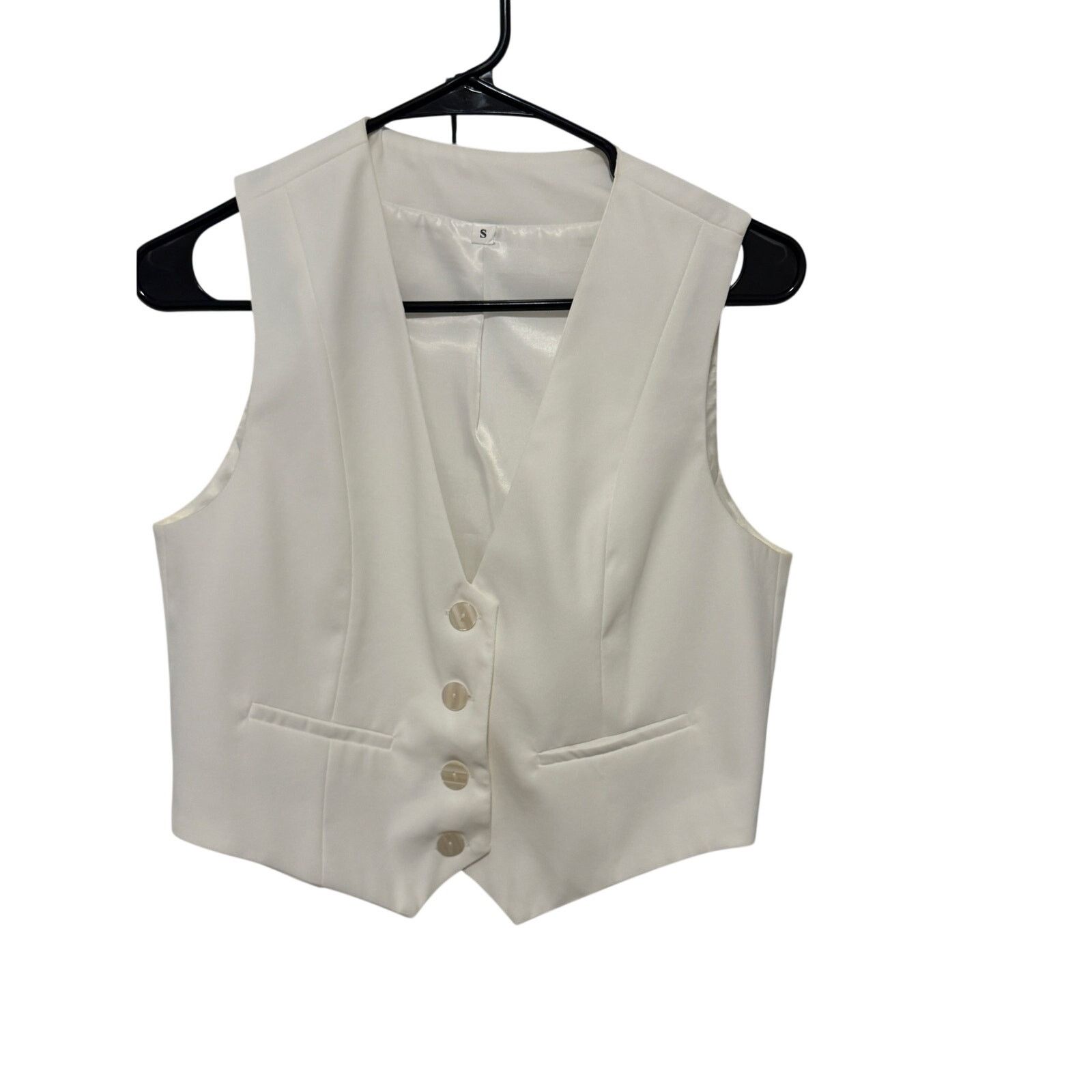 Other White Cropped VNeck Button Front Top Sleeveless Jacket Vest Size S / US 4 / IT 40 - 4 Thumbnail