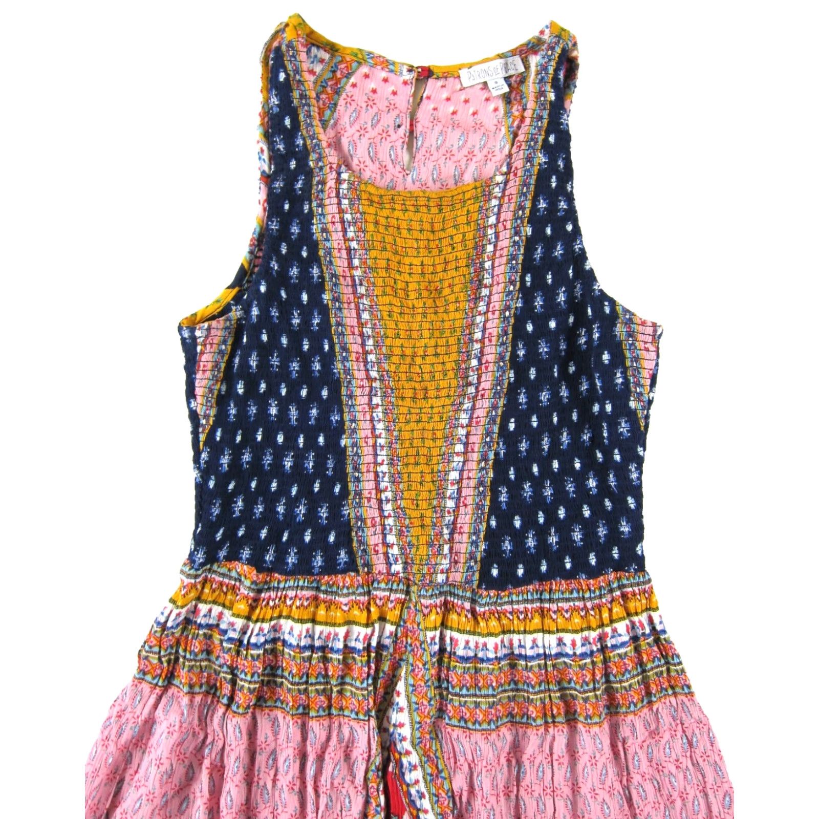Vintage Patrons Of Peace Dress Midi Tank Sun Floral 100% Rayon Pink Yellow Blue Red S Size S / US 4 / IT 40 - 4 Thumbnail