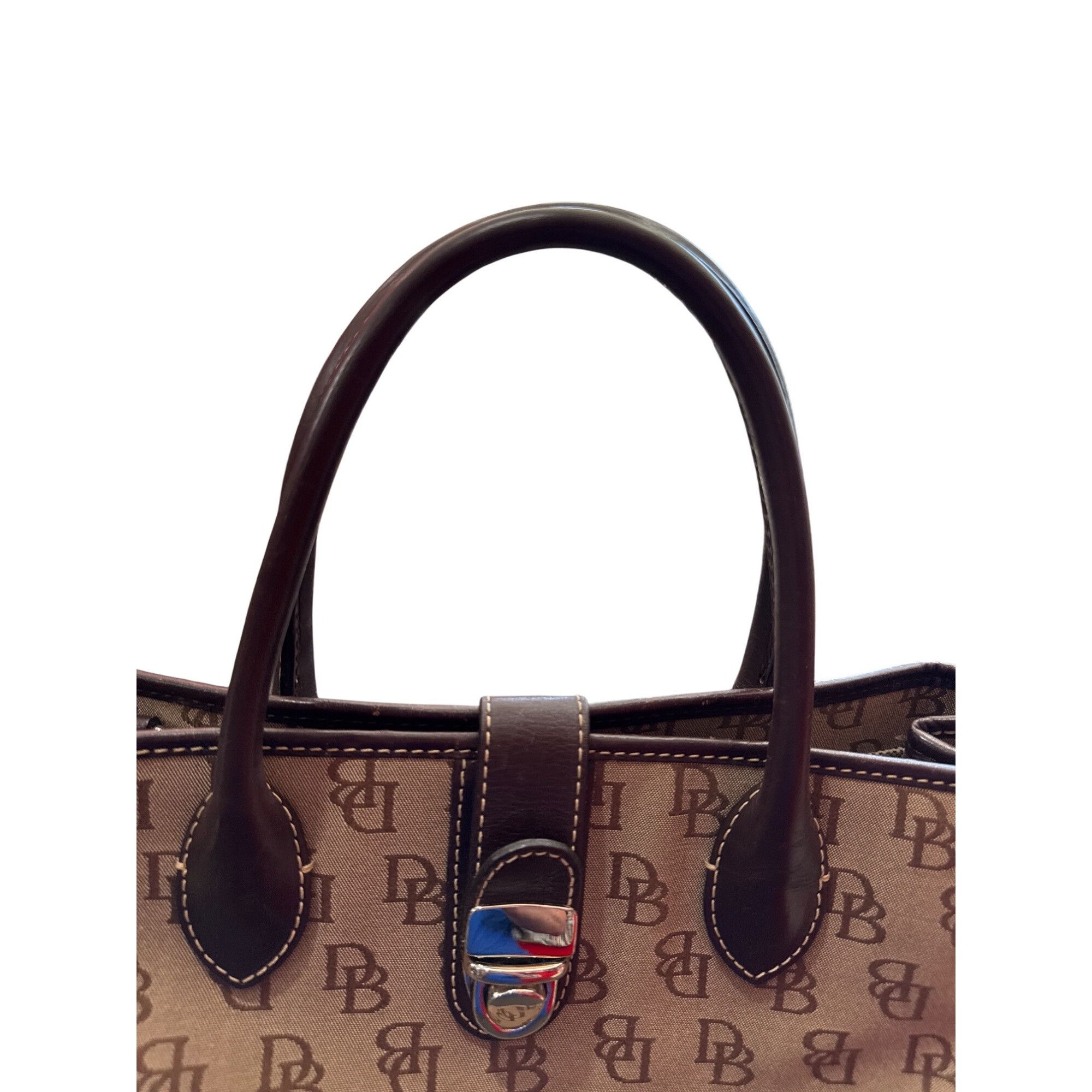 Dooney & Bourke Dooney Bourke womans Brown Leather Canvas Satchel Handbag SK Size ONE SIZE - 3 Thumbnail