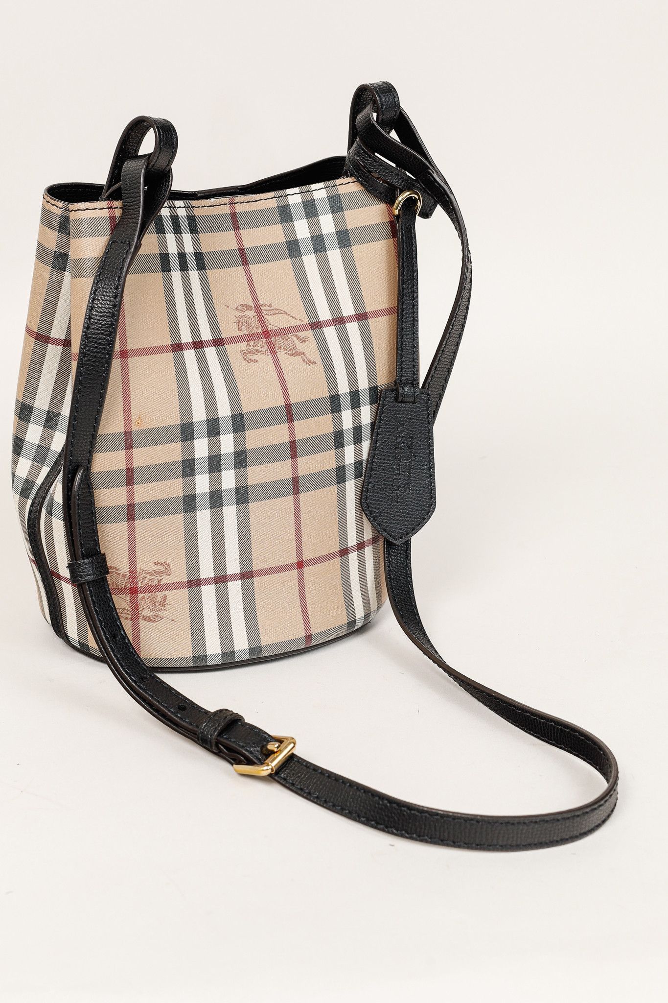 Burberry Burberry Small Lorne Haymarket Check Leather-Trim Bucket Bag Size ONE SIZE - 6 Thumbnail