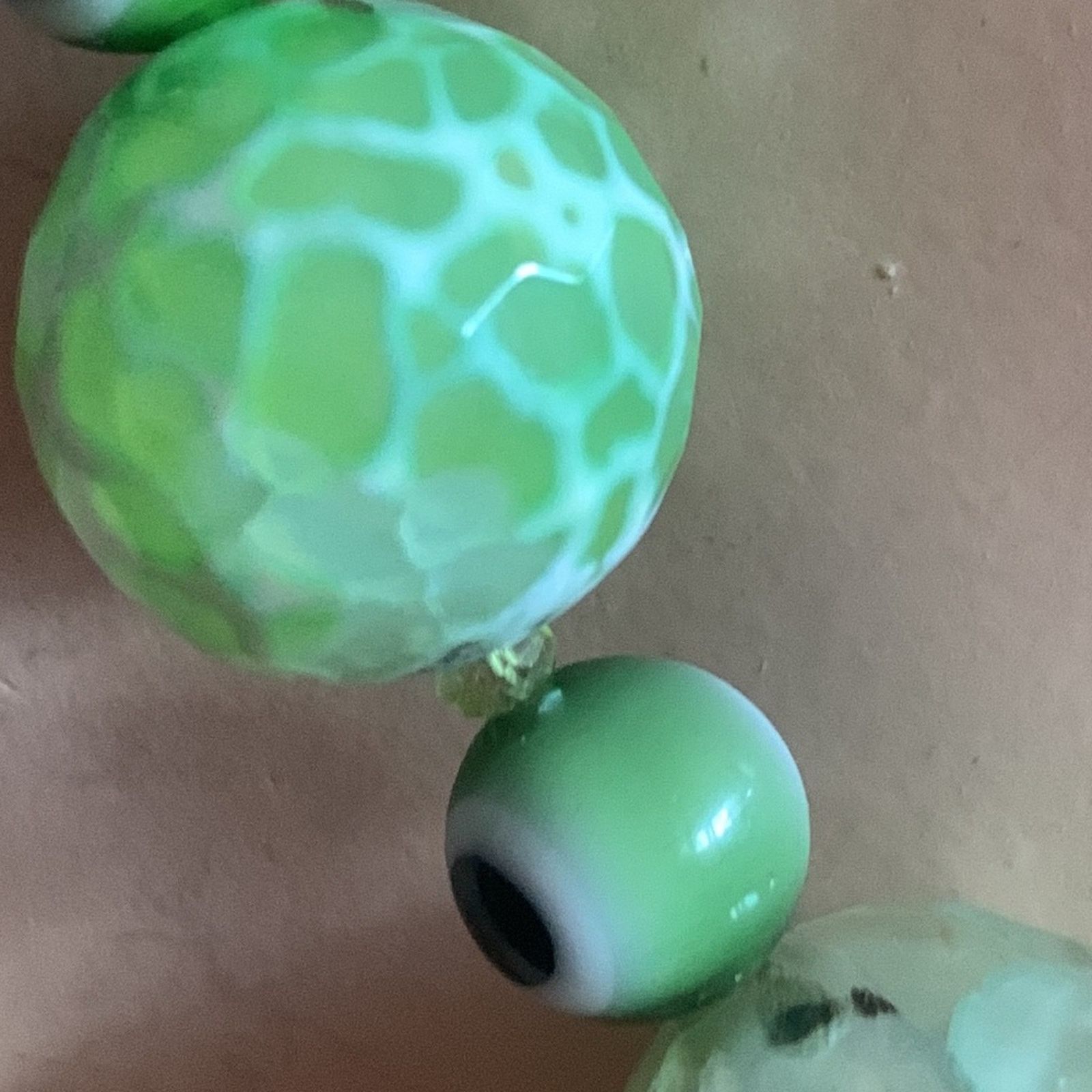 Vintage Green evil eye beads and textured stones necklace Size ONE SIZE - 7 Thumbnail
