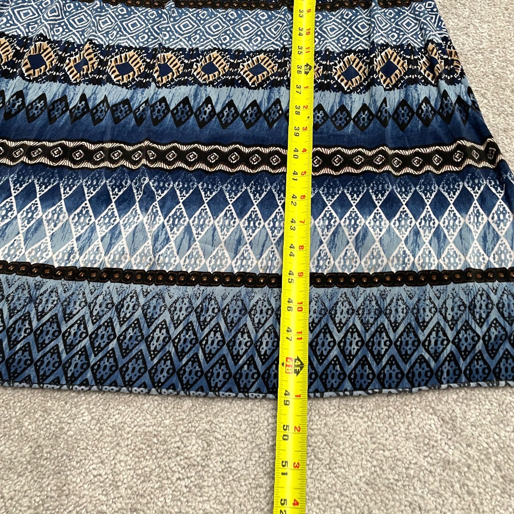 Vintage West Loop Maxi Dress Women M Blue Cold Shoulder Geometric Aztec Casual Knit Polyester Spandex Size M / US 6-8 / IT 42-44 - 7 Thumbnail