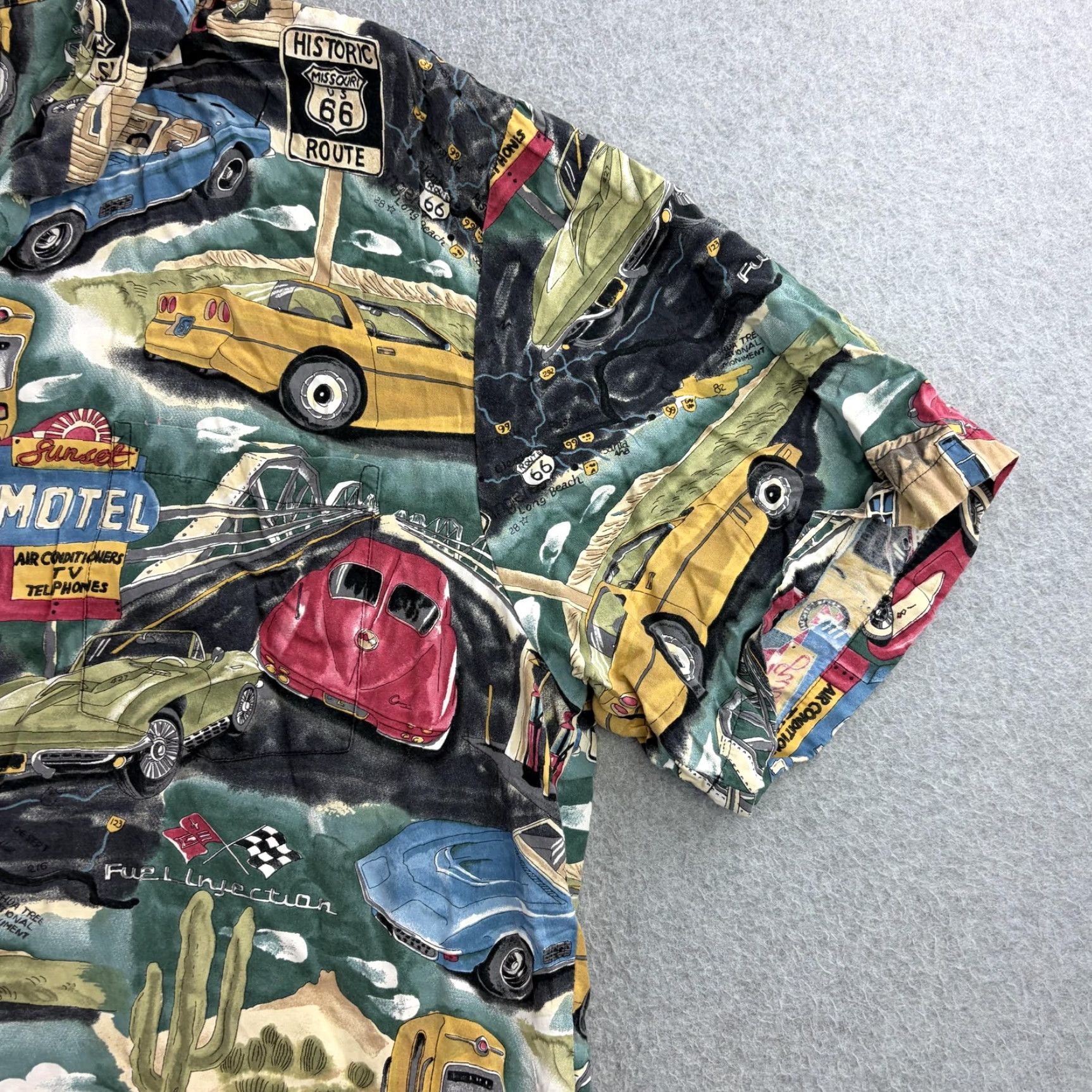 Paradise Found Paradise Found Shirt Mens 2XL Route 66 Cars Hawaiian Camp Rayon Button Front Size US XXL / EU 58 / 5 - 7 Thumbnail