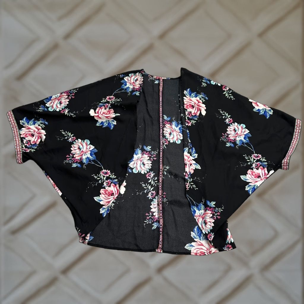 Vintage Unbranded Black Floral Kimono Top Womens XL Casual Beach Bohemian Open Cover Up Shirt Blouse Size XL / US 12-14 / IT 48-50 - 1 Thumbnail