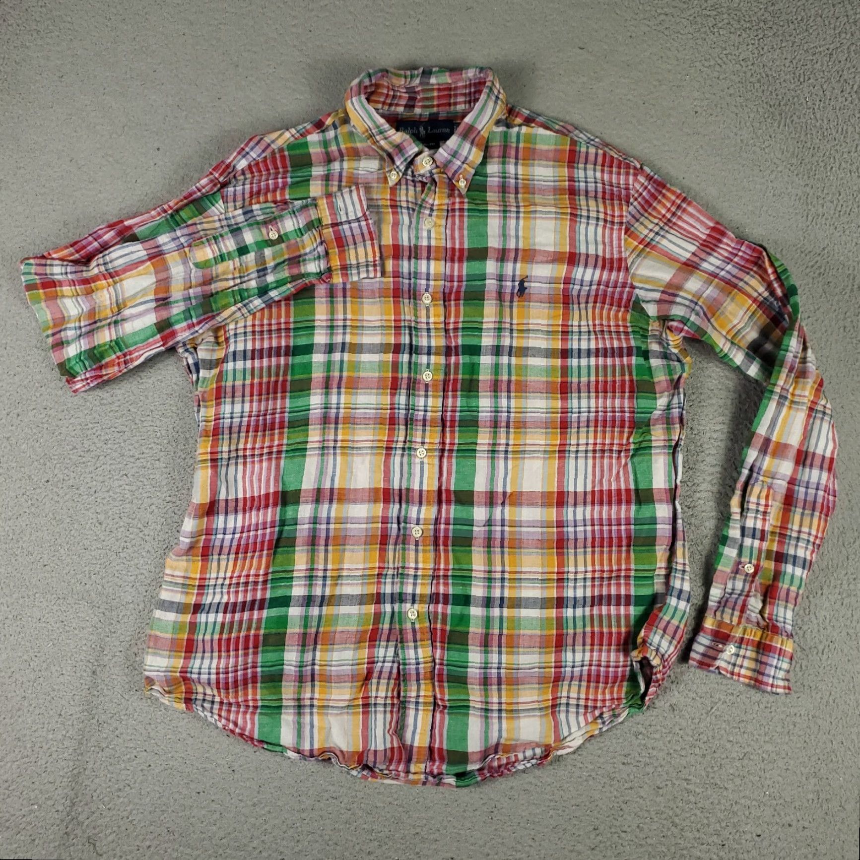 Ralph Lauren VINTAGE Ralph Lauren Shirt Mens XL Long Sleeve Button Up Plaid Linen Casual Classic Size US XL / EU 56 / 4 - 3 Thumbnail