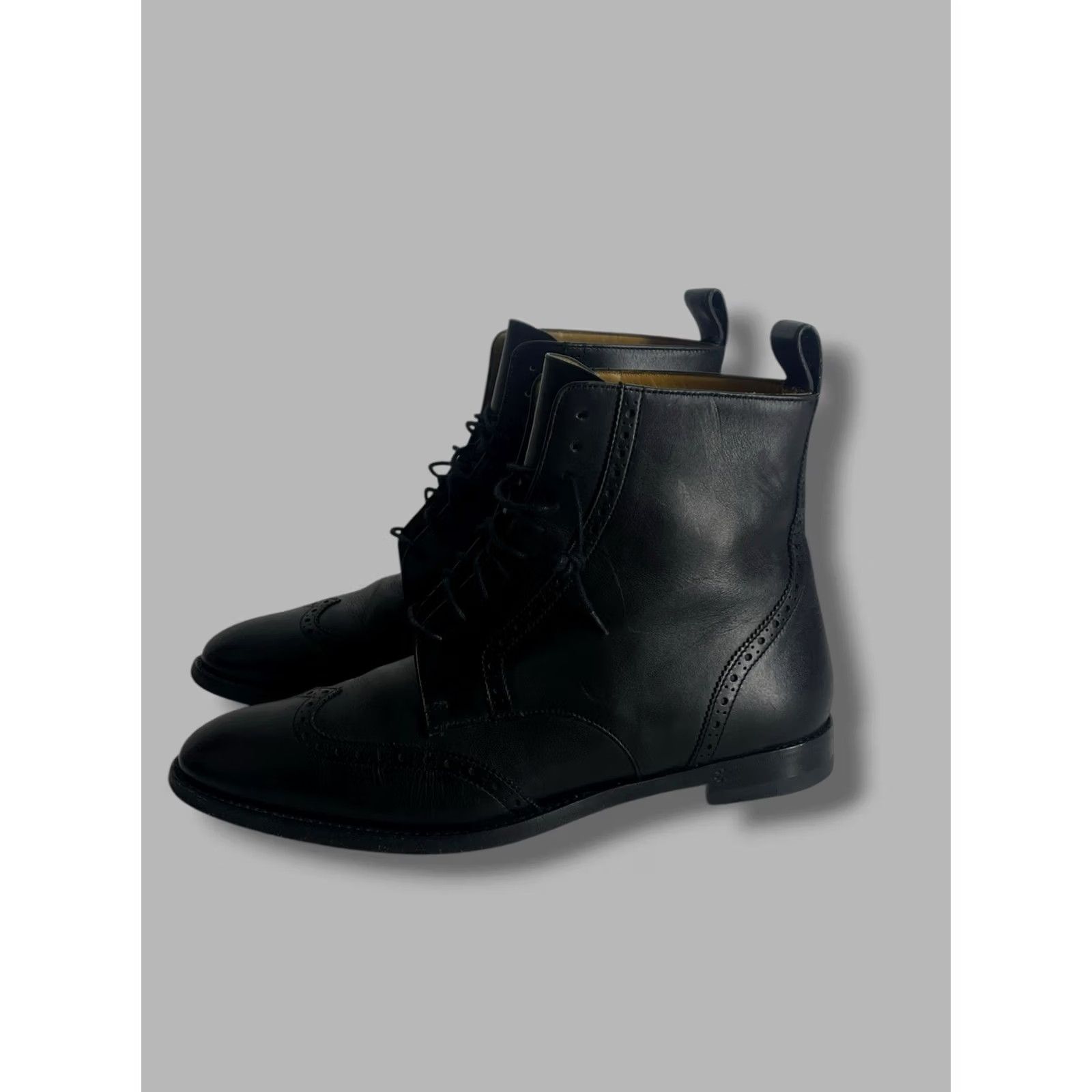 Ralph Lauren Ralph Lauren Collection Purple Label Brenly Black Leather Boots Boots Women 7.5 Black Wingtip Lace Up Leather Sole Vintage No Size US 5 / IT 35 - 2 Thumbnail